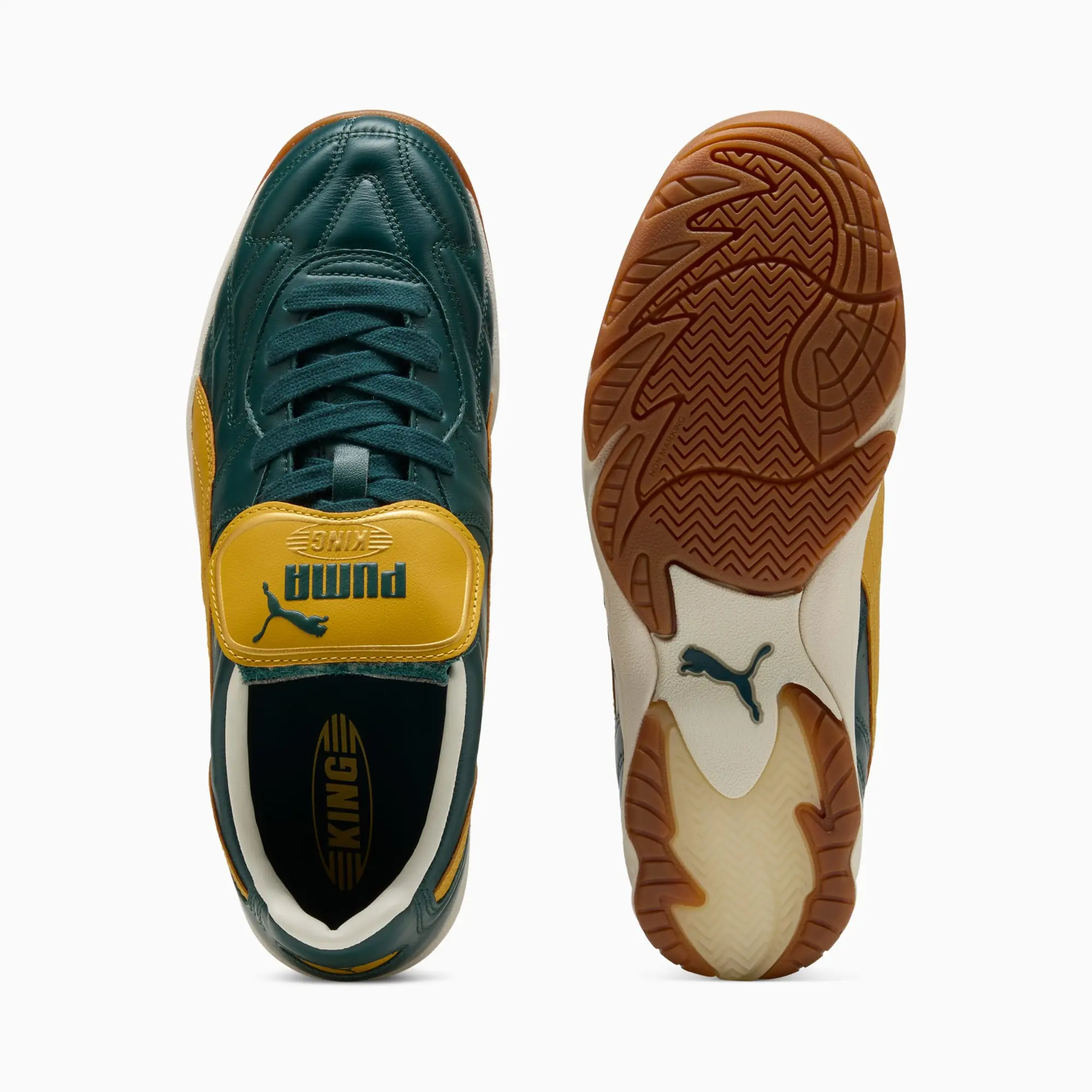 PUMA King Indoor Sneakers Unisex, Green Terrain/Archive Gold, size 10