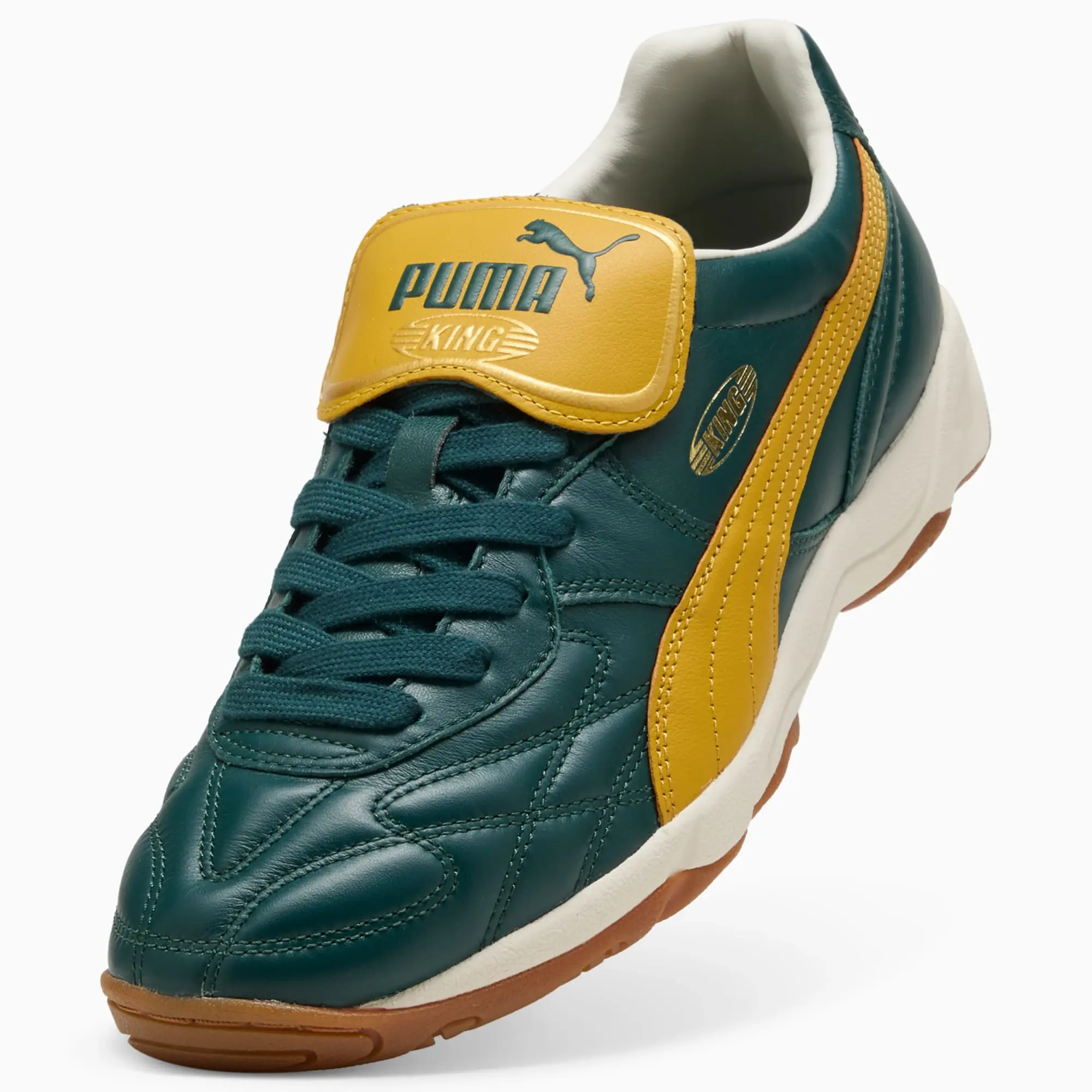 PUMA King Indoor Sneakers Unisex, Green Terrain/Archive Gold, size 10