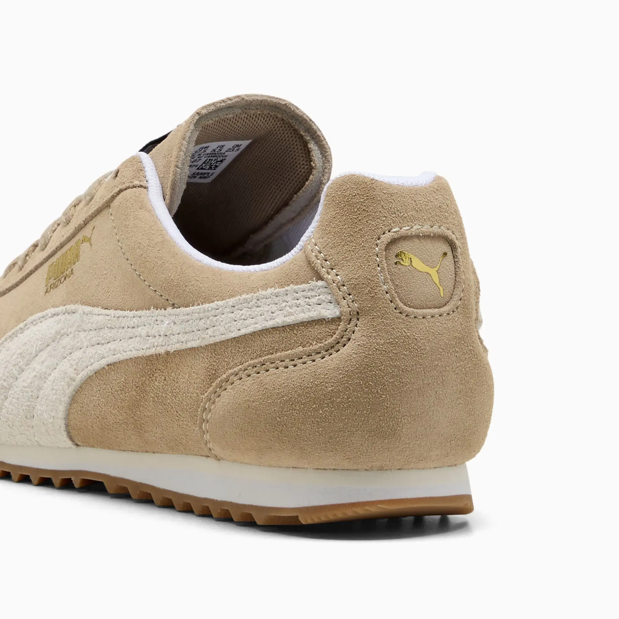 PUMA Arizona Suede Sneakers, Ice Coffee/Warm White/Gold, size 10