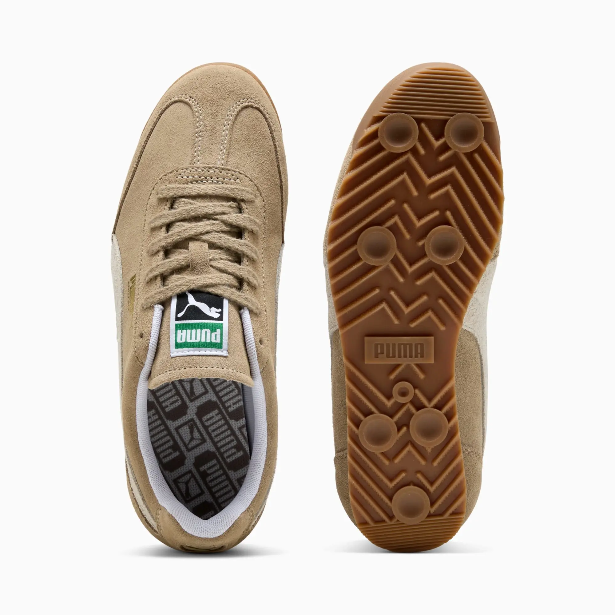 PUMA Arizona Suede Sneakers, Ice Coffee/Warm White/Gold, size 10