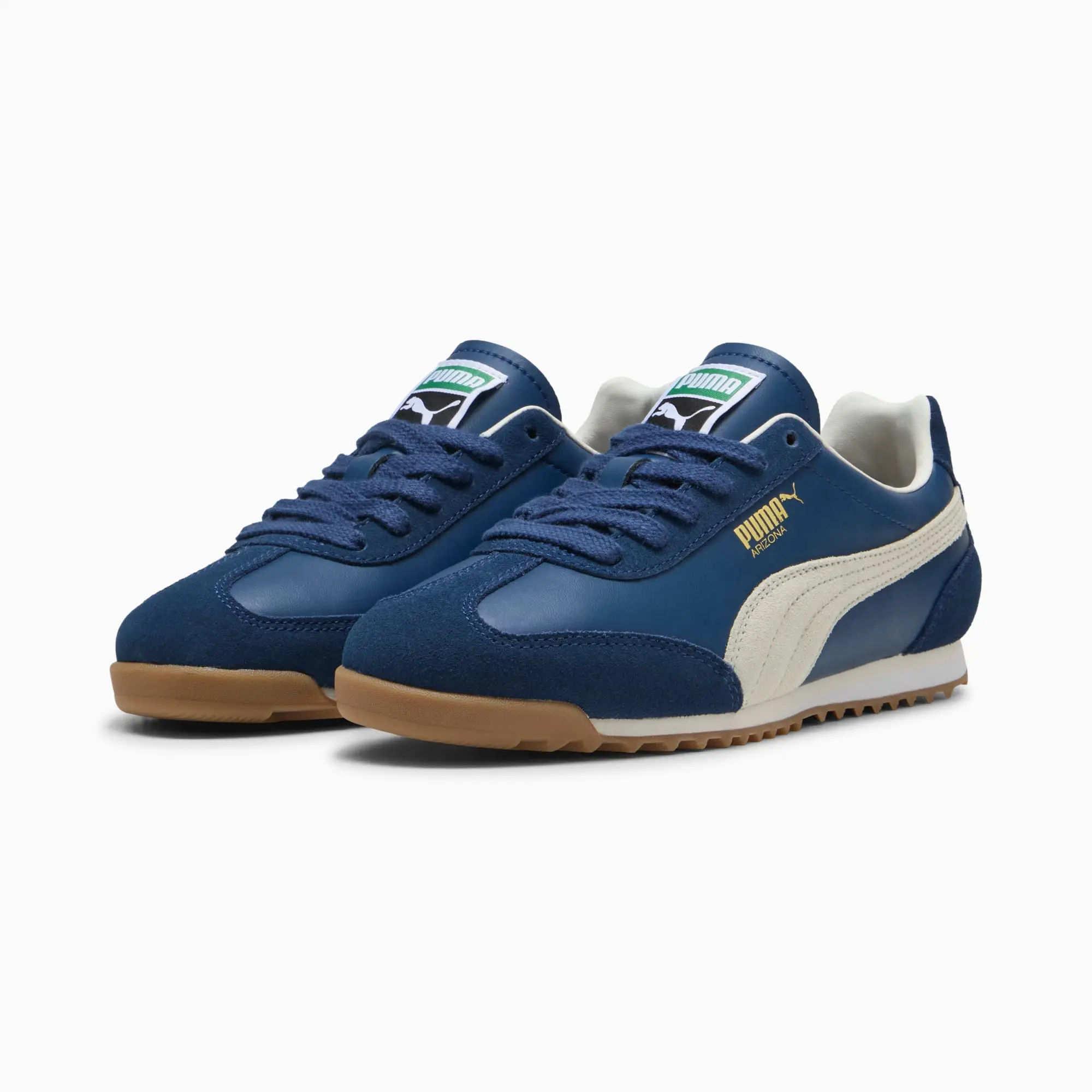 PUMA Arizona Retro Sneakers Unisex, Persian Blue/Warm White/Gold, size 10