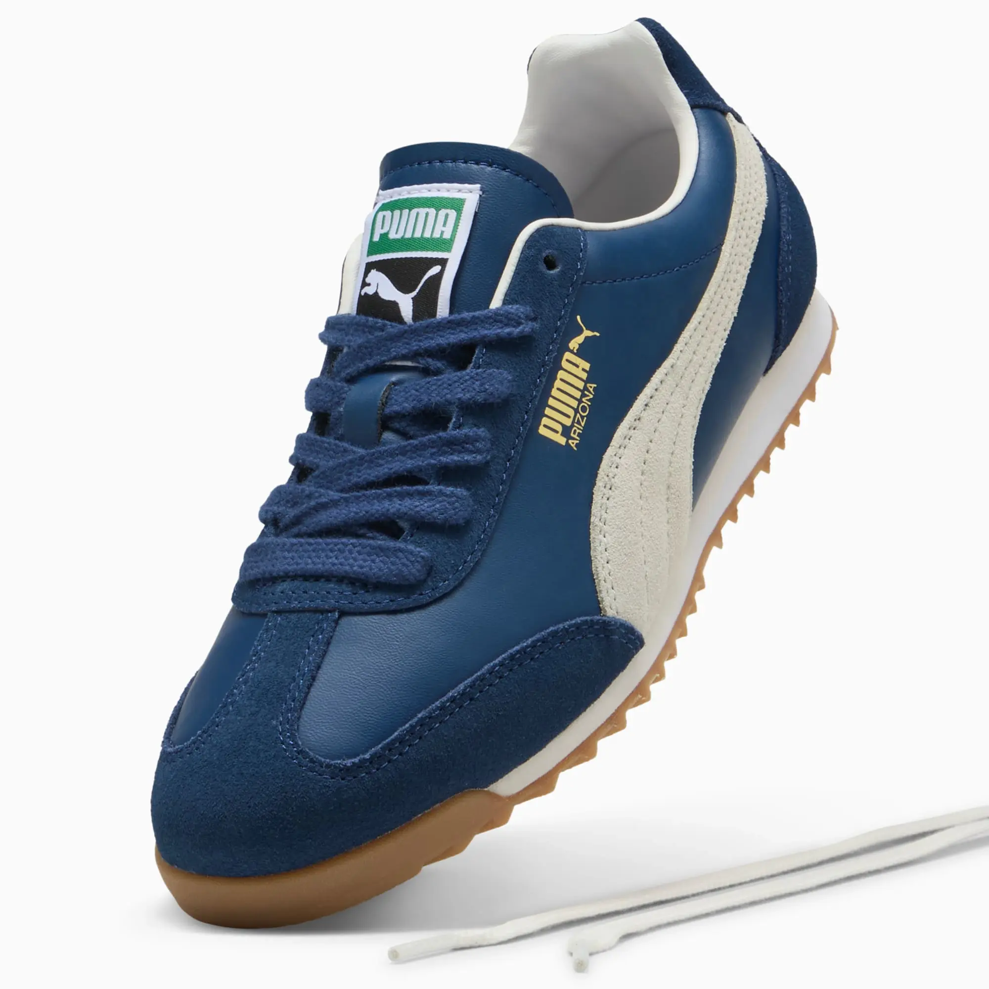 PUMA Arizona Retro Sneakers Unisex, Persian Blue/Warm White/Gold, size 10
