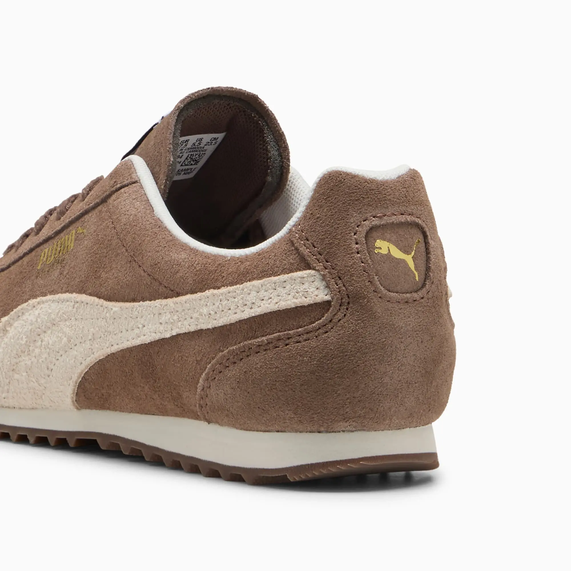 PUMA Arizona Suede Sneakers, Flat Bronze/Alpine Snow/Gold, size 10