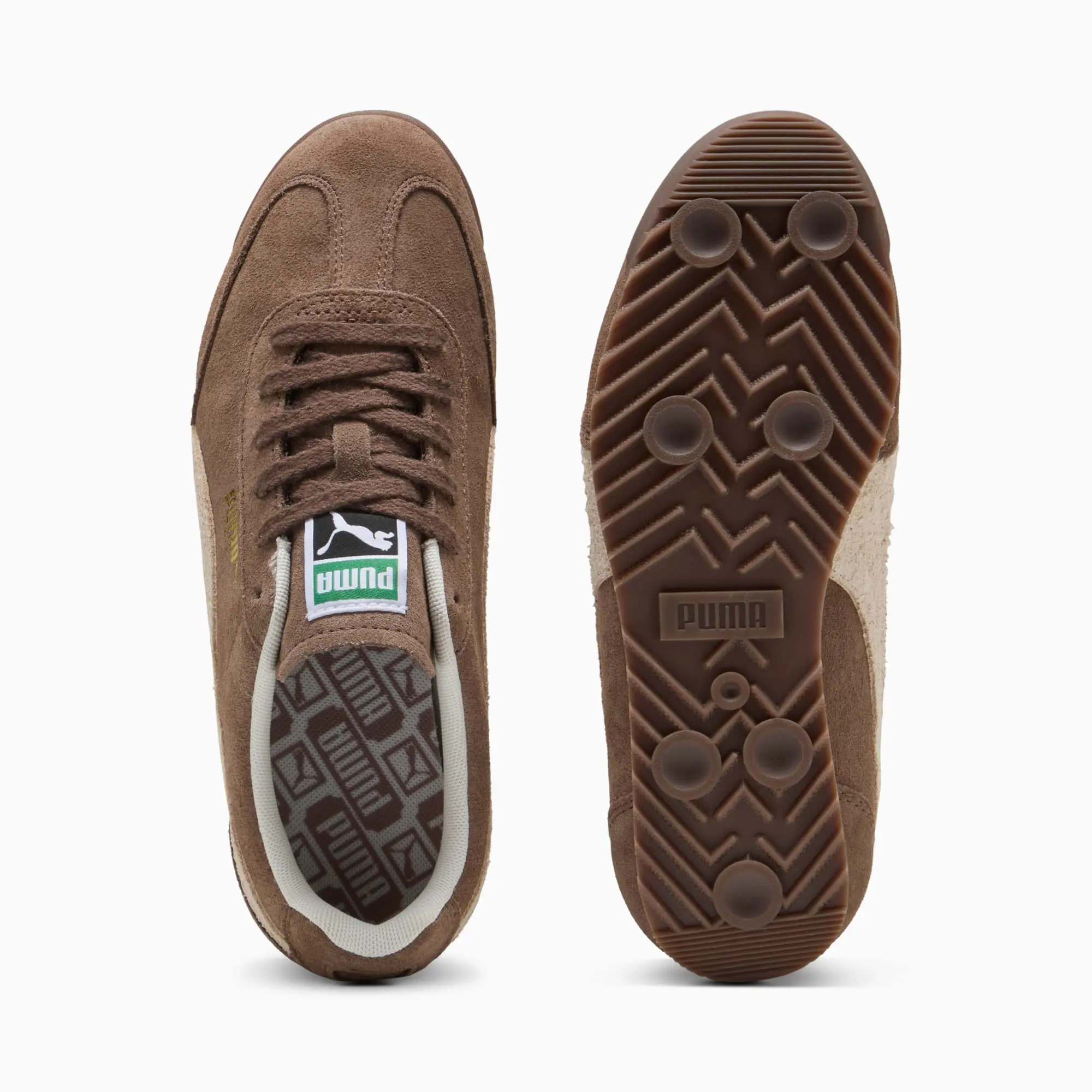 PUMA Arizona Suede Sneakers, Flat Bronze/Alpine Snow/Gold, size 10