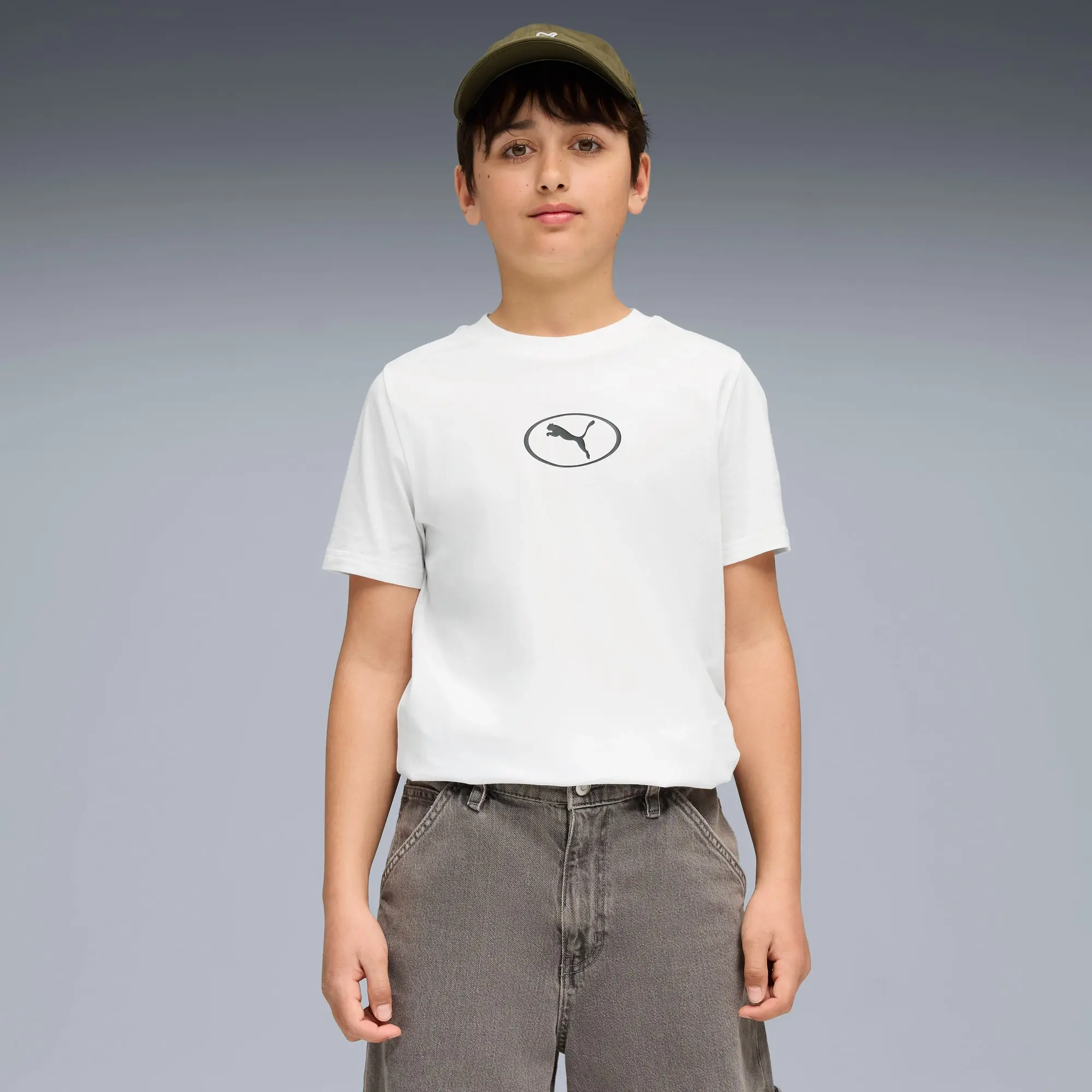 PUMA Sport Rib Collar T-Shirt Youth, White, size 11-12 Youth