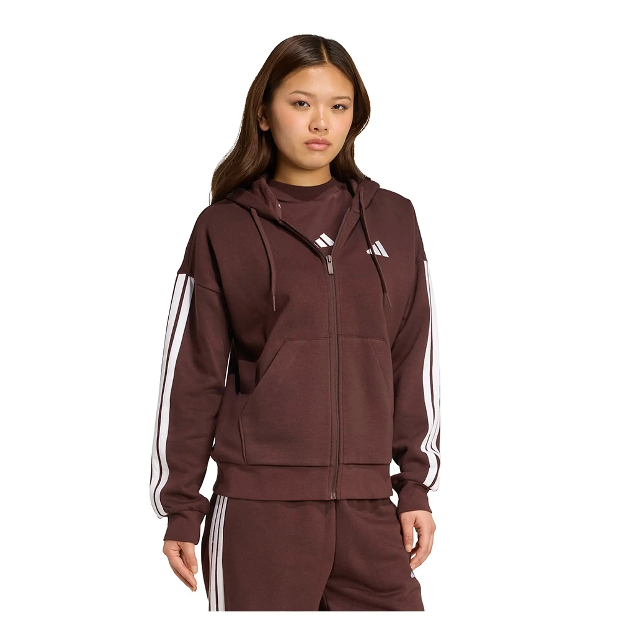 Adidas Essentials 3 Stripes Fleece Full Zip Sweatshirt