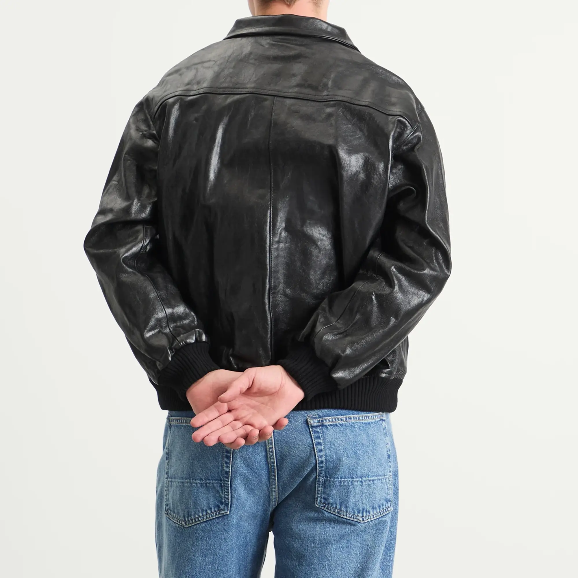 Auralee Men's Lamb Leather Zip Blouson Black