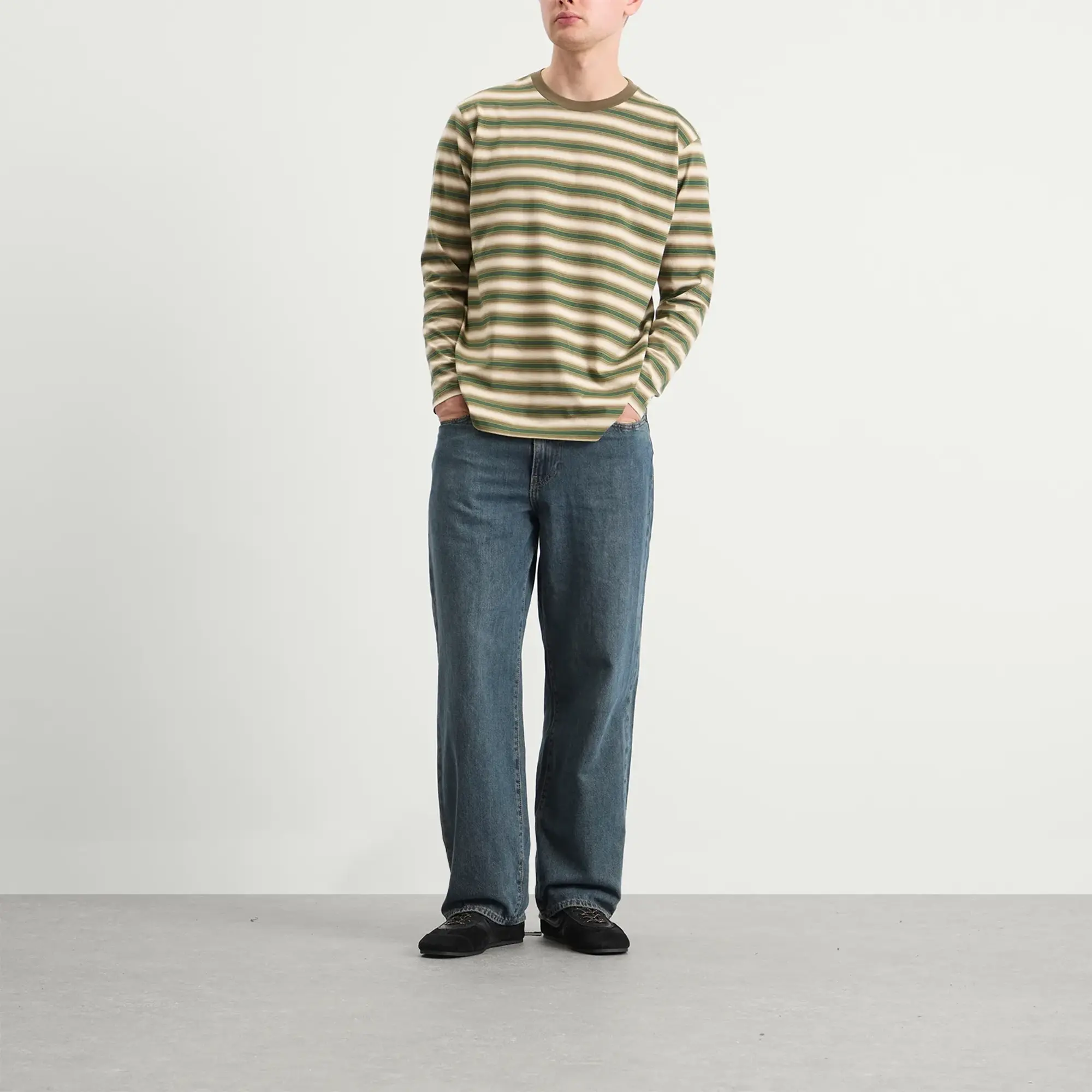 Auralee Men's Gradient Stripe Jersey L/S Tee Fade Brown Stripe