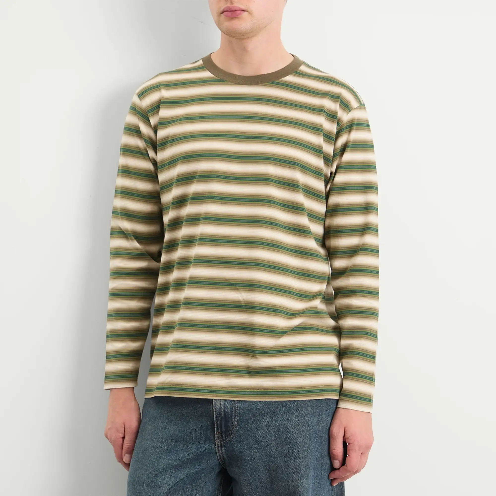Auralee Men's Gradient Stripe Jersey L/S Tee Fade Brown Stripe