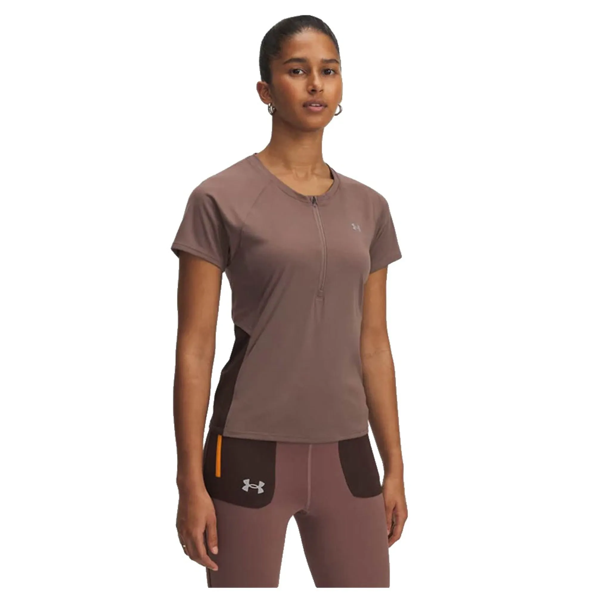 Under Armour  Trail Run Women's Zip Short Sleeve Sierra Taupe / Kona Brown / Reflective L