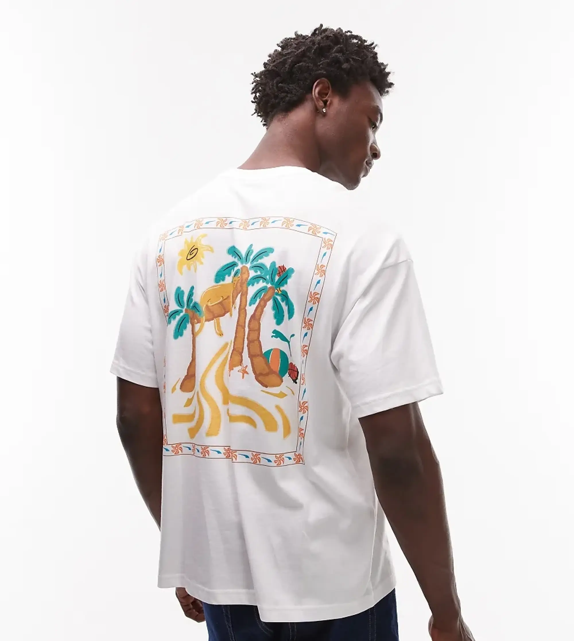 Puma Palm Back Print T-Shirt In White Exclusive At Asos