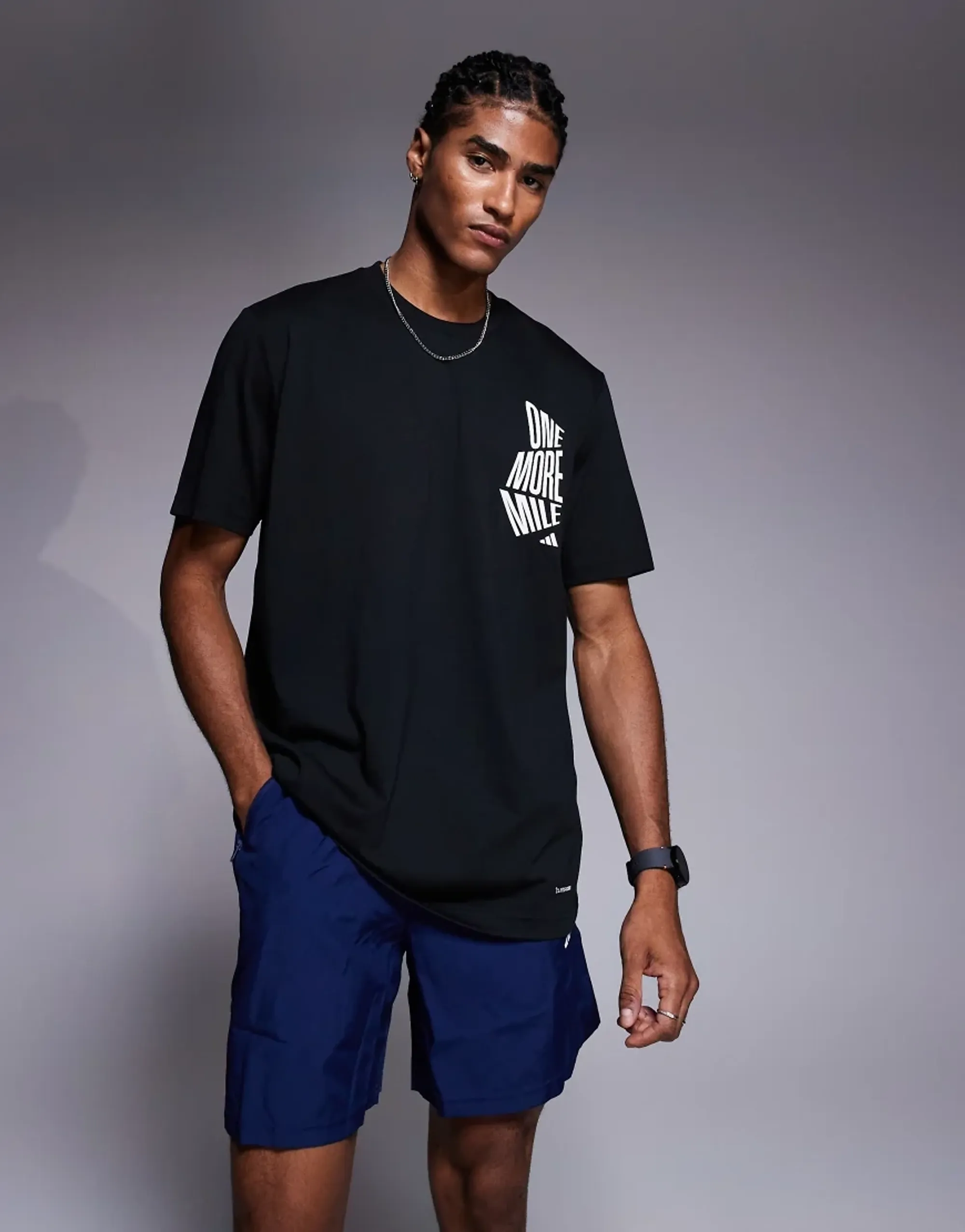 Adidas Running T-Shirt With One More Mile Graphic In Black