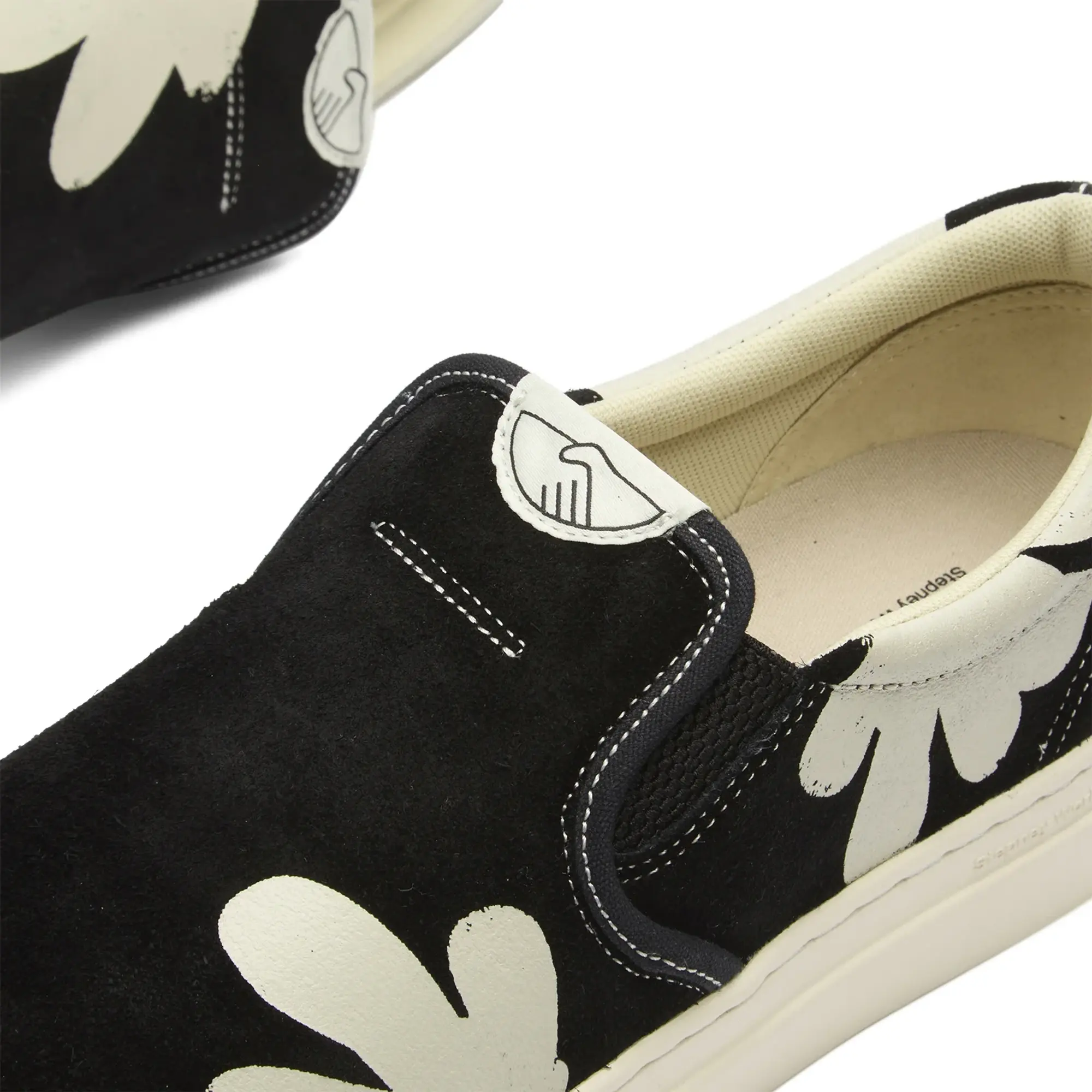 Stepney Workers Club Men's Lister Shroom Hands Suede Slip On Sneak Black/White