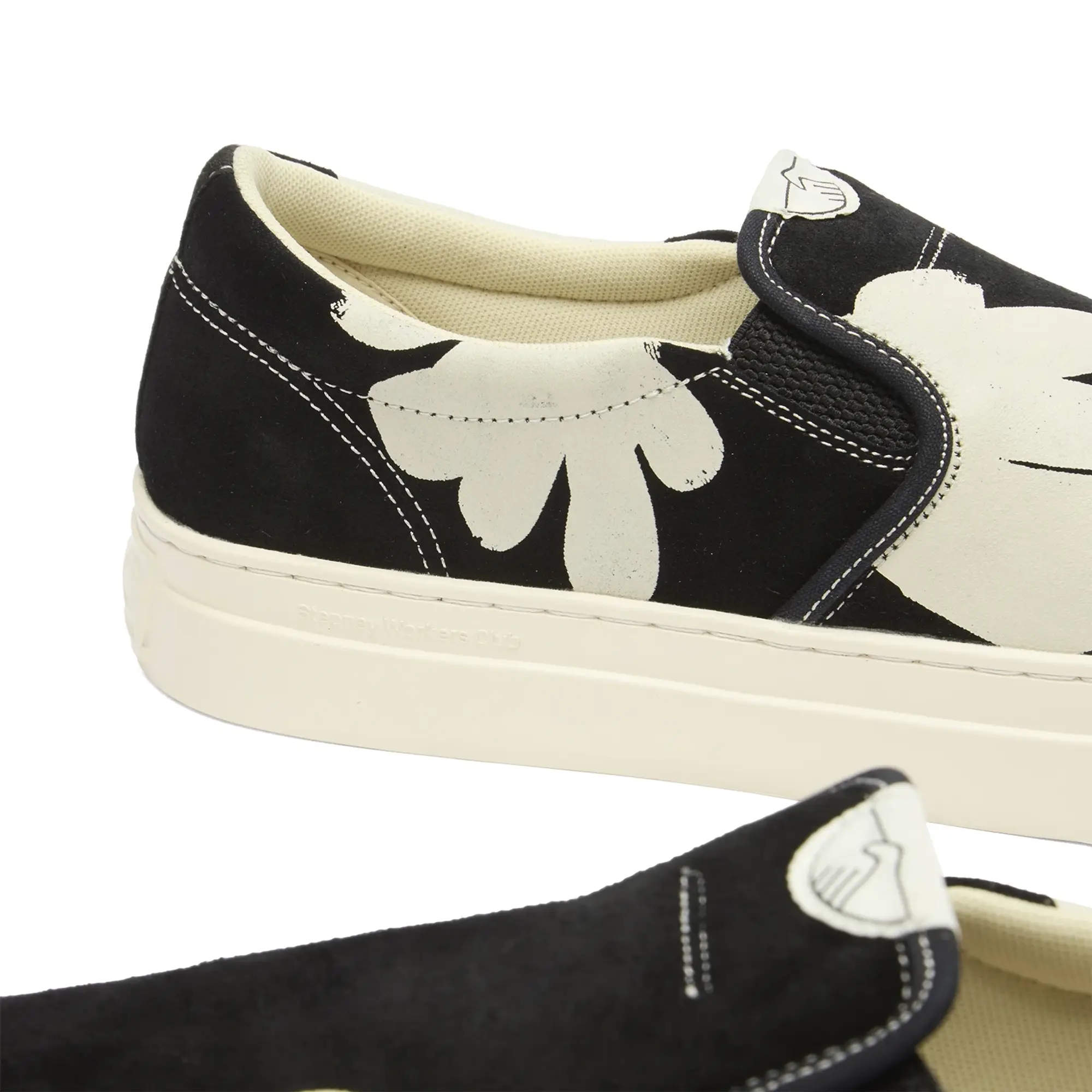 Stepney Workers Club Men's Lister Shroom Hands Suede Slip On Sneak Black/White