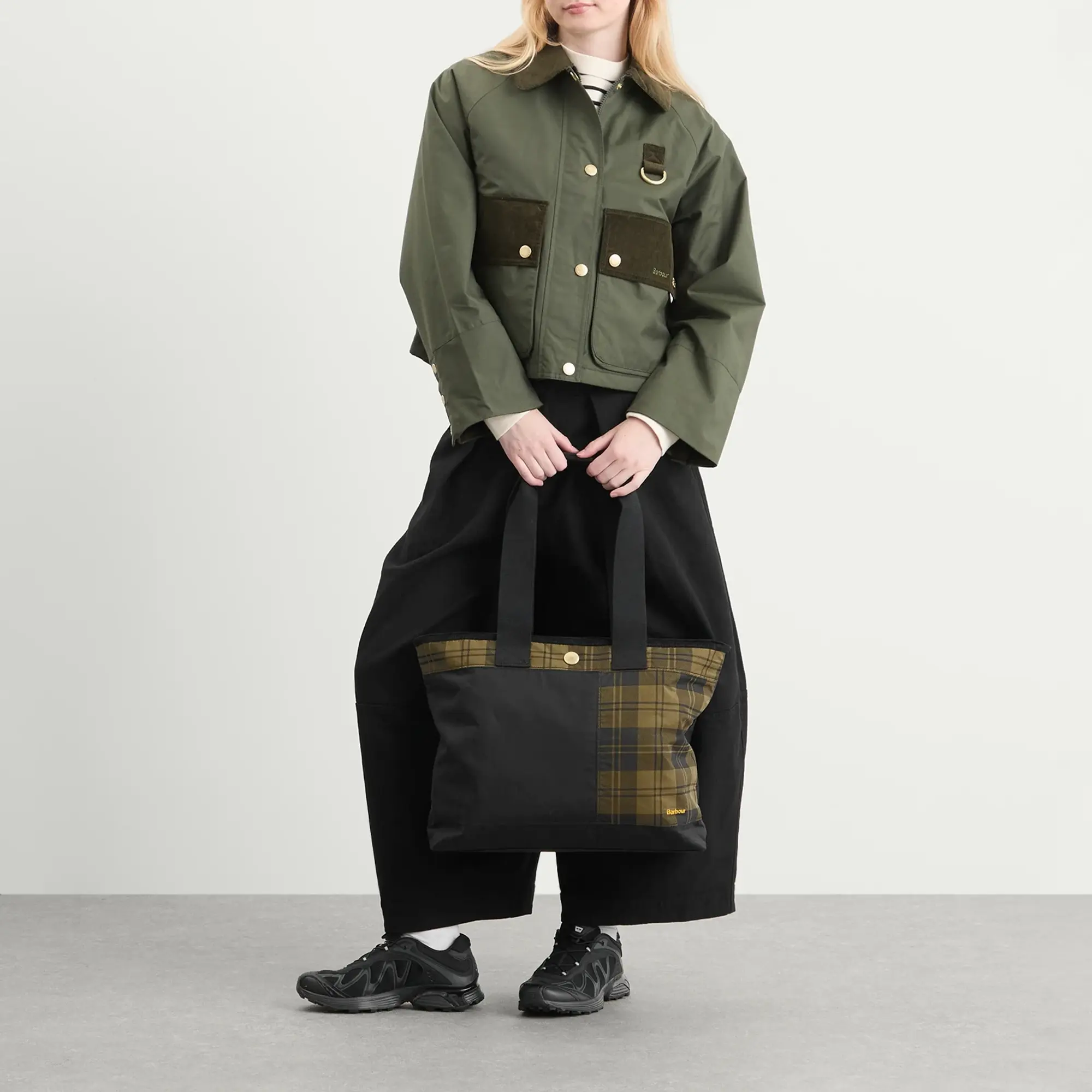 Barbour Women's Mya Patchwork Tote Bag Black/Olive Check