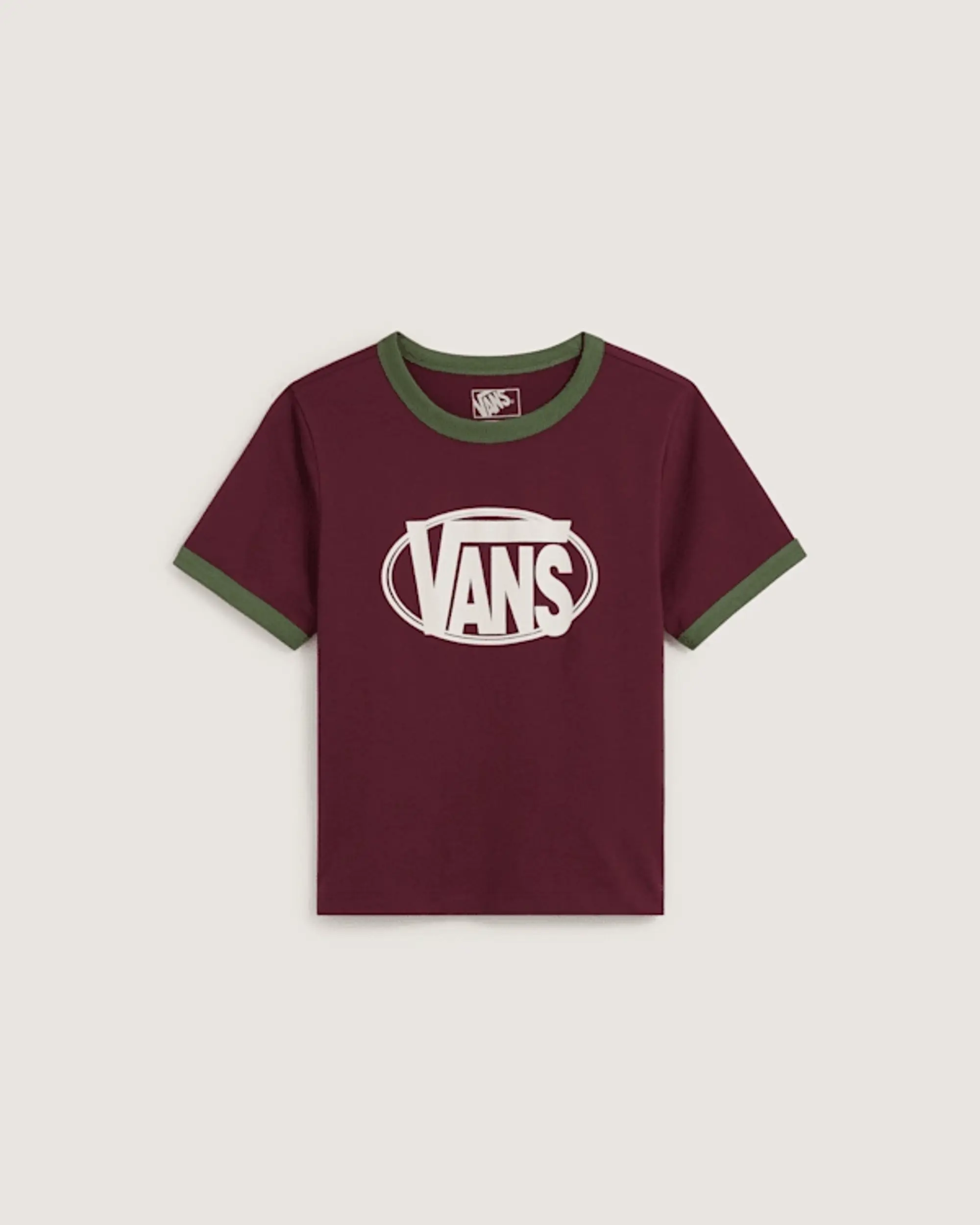 Vans - Centre Chest Logo Ringer T-Shirt, Woman, Burgundy