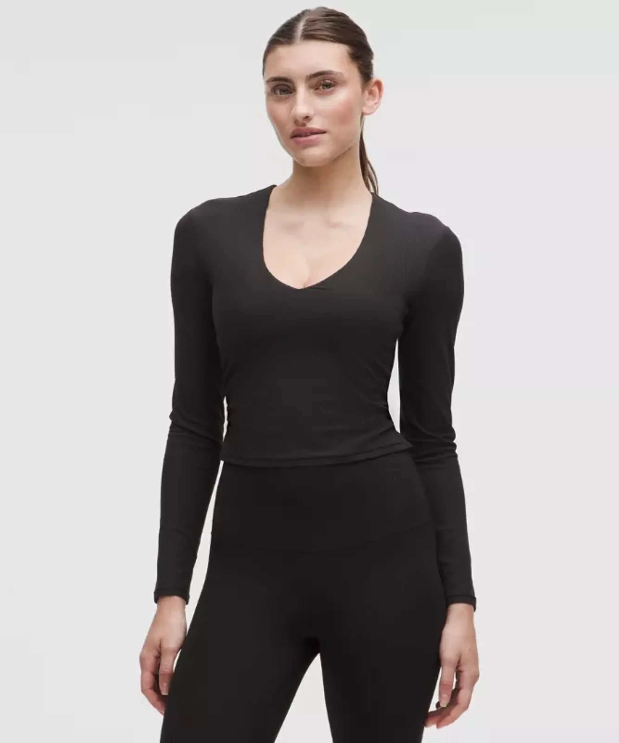 lululemon – Women's All It Takes Ribbed Nulu V-Neck Long-Sleeve Shirt B-D Cups – Color Black – Size 0