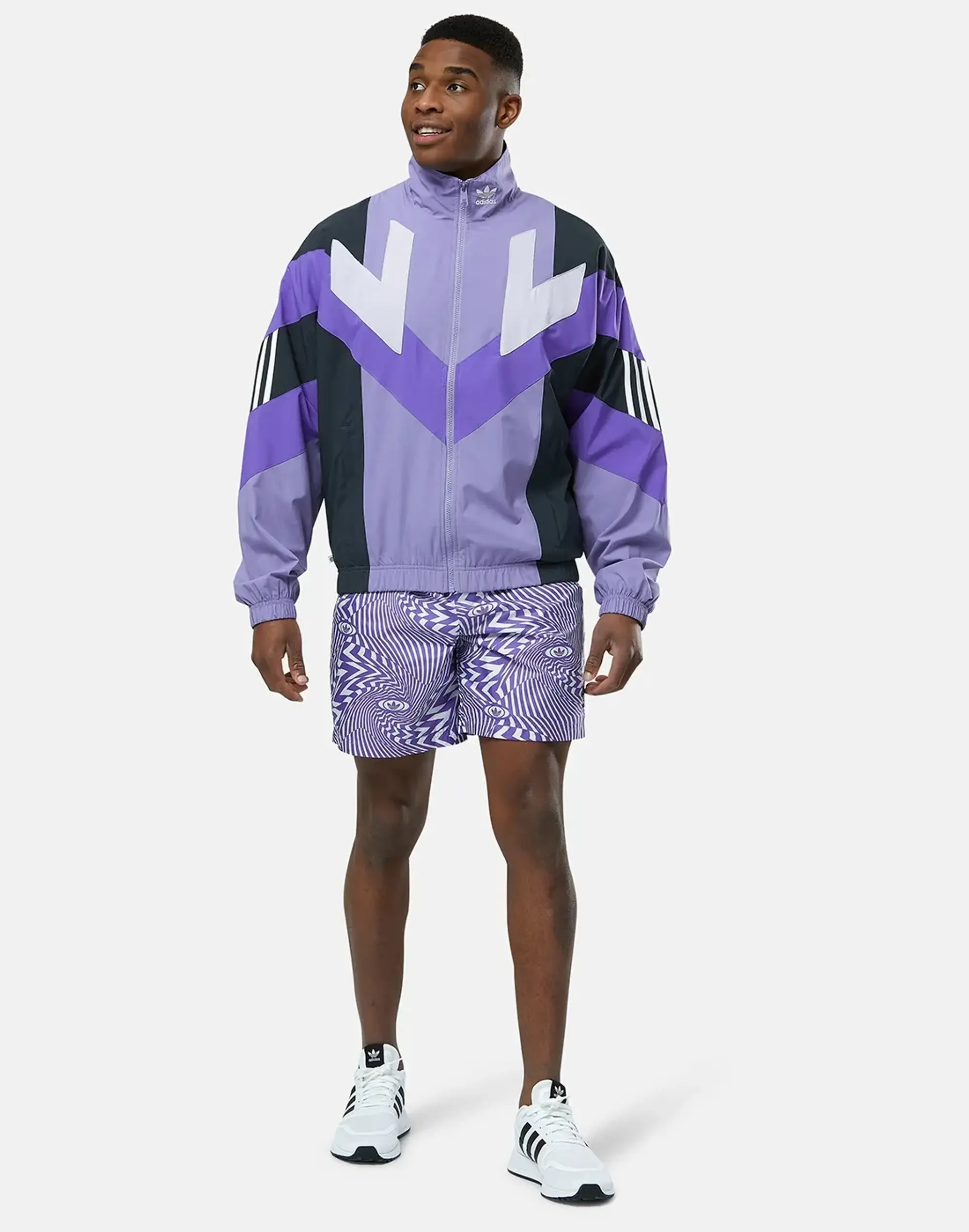 Men's Adidas Originals Rekive Printed Shorts Wh in Purple/White 