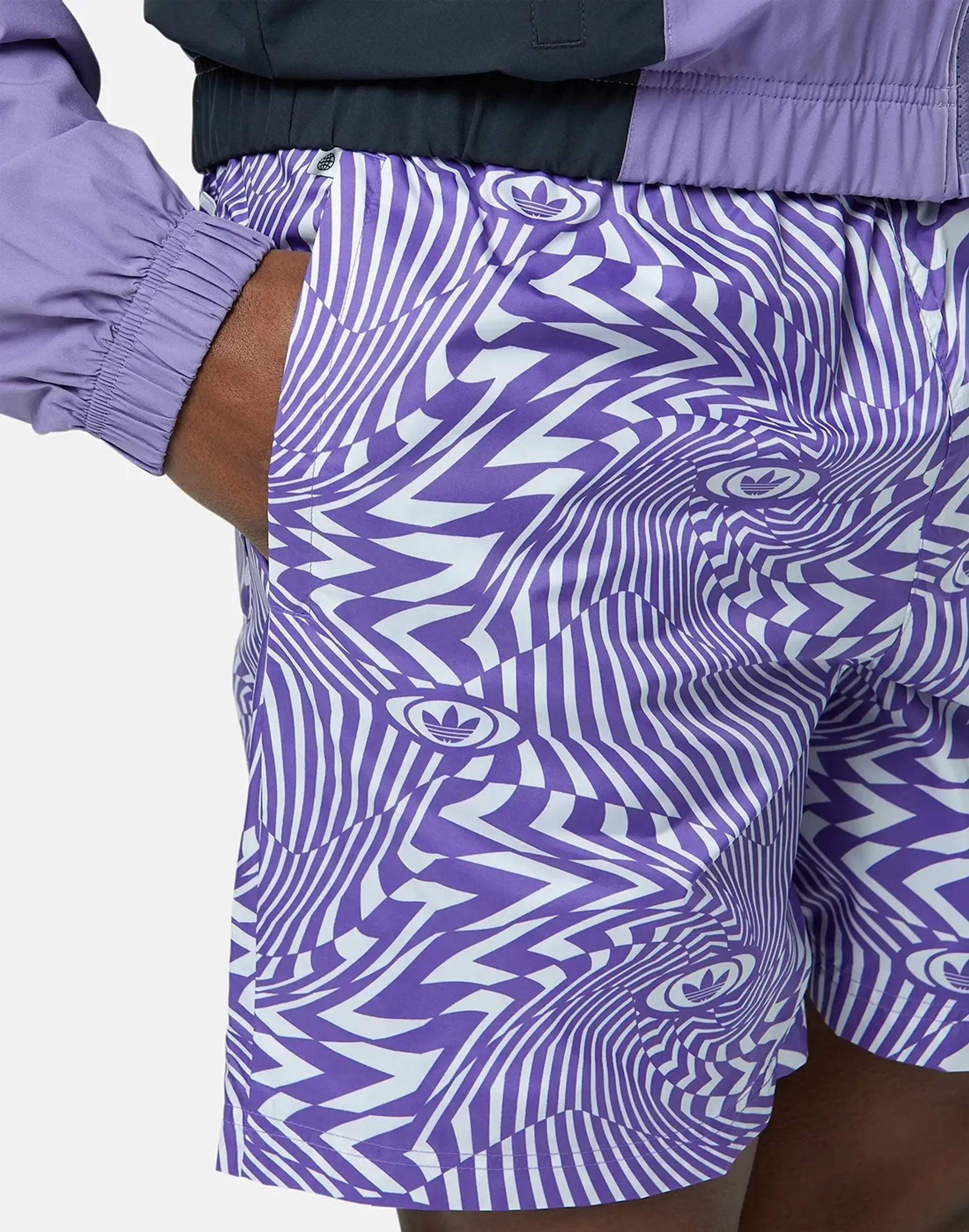 Men's Adidas Originals Rekive Printed Shorts Wh in Purple/White 