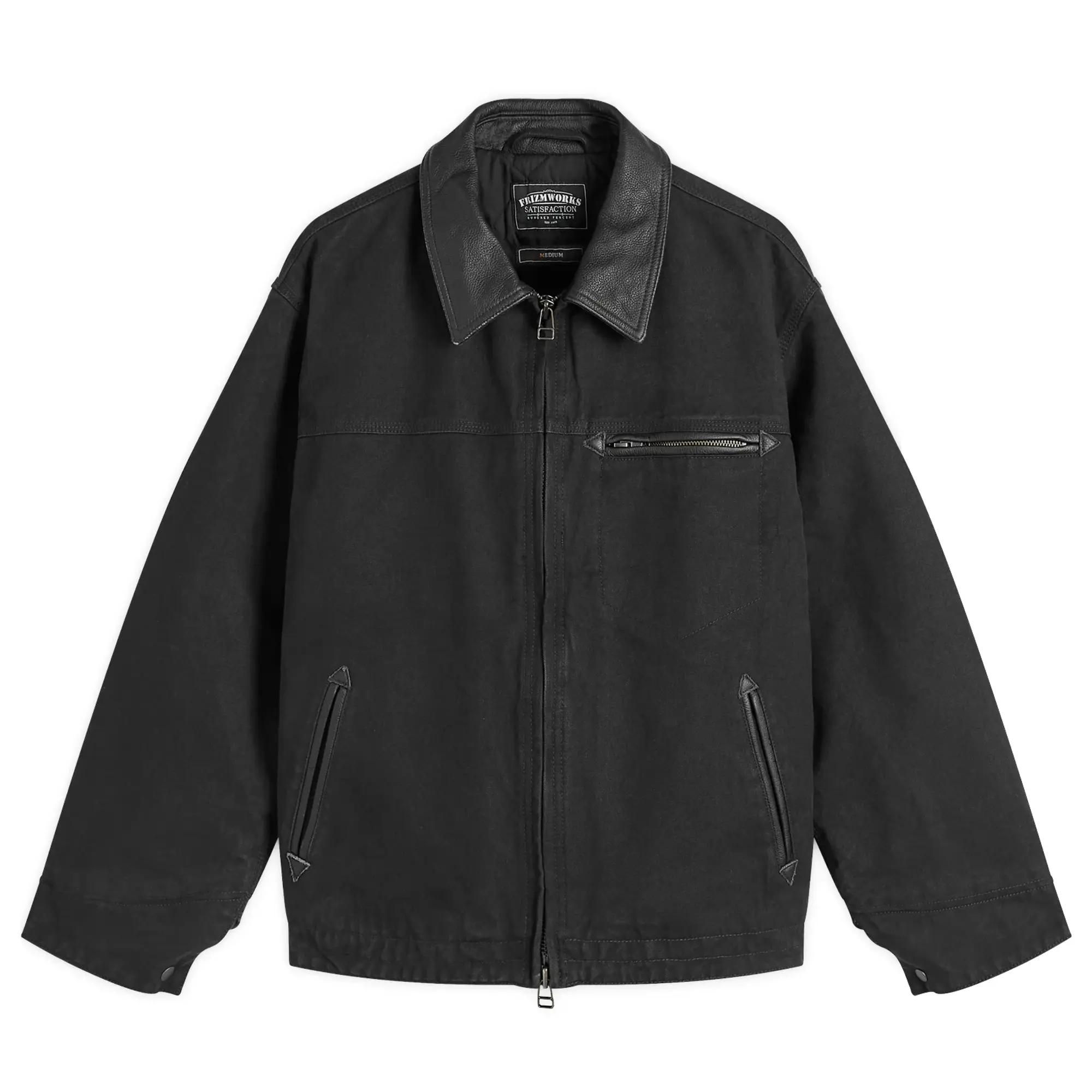 FrizmWORKS Men's Heavy Canvas Destroyed Work Jacket Black