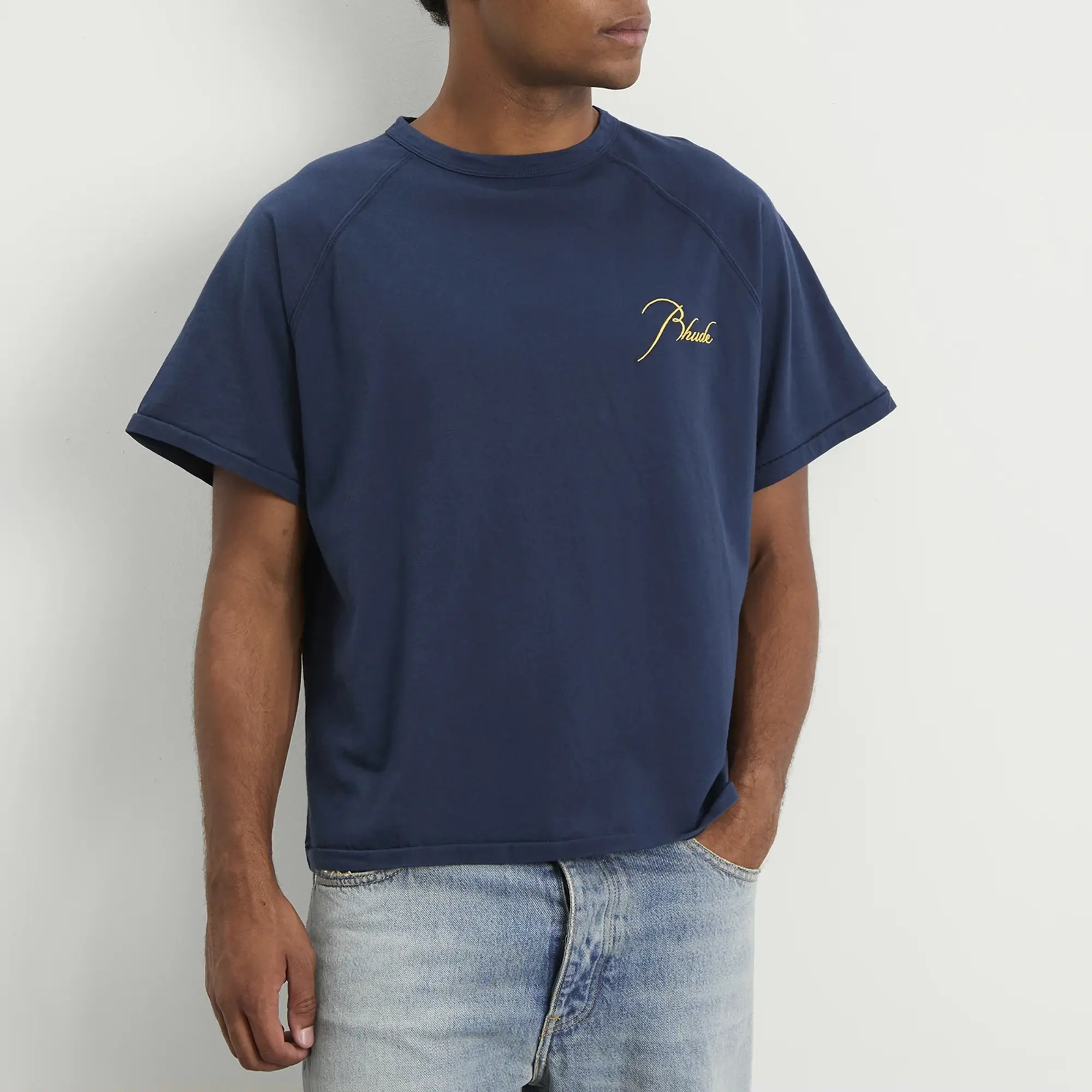 Rhude Men's Classique Raglan T-Shirt Navy/Yellow