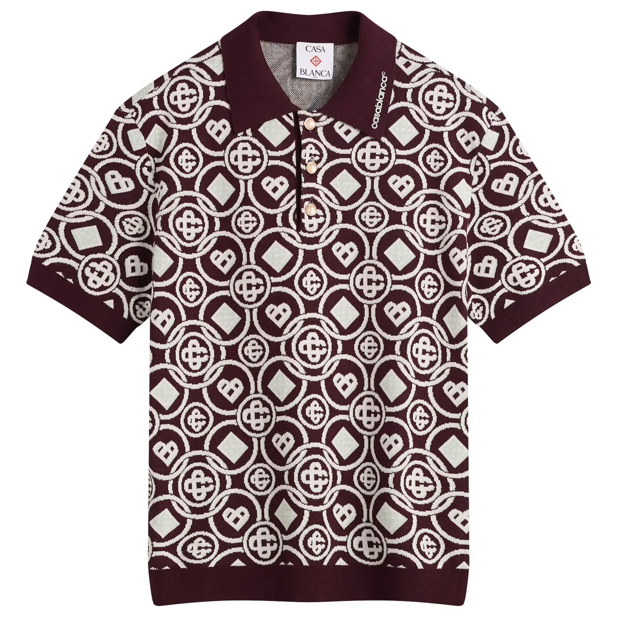 Casablanca Men's Cotton Monogram Polo Aubergine