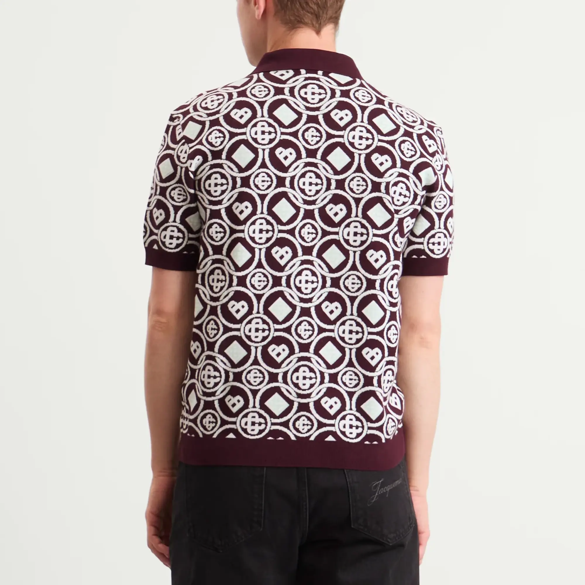 Casablanca Men's Cotton Monogram Polo Aubergine