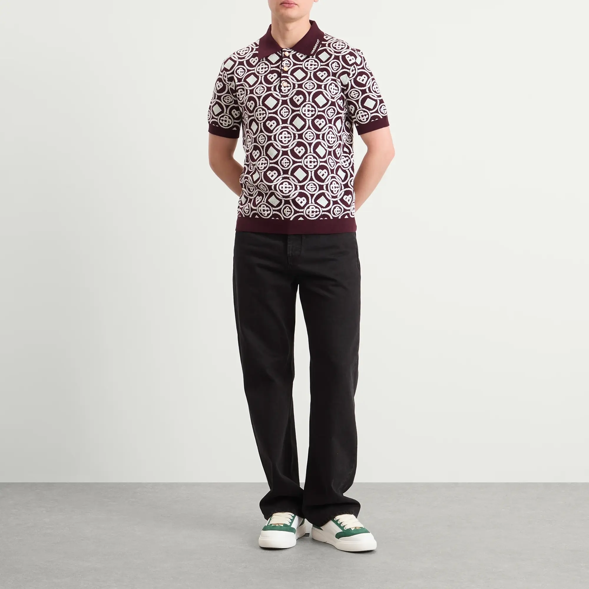 Casablanca Men's Cotton Monogram Polo Aubergine