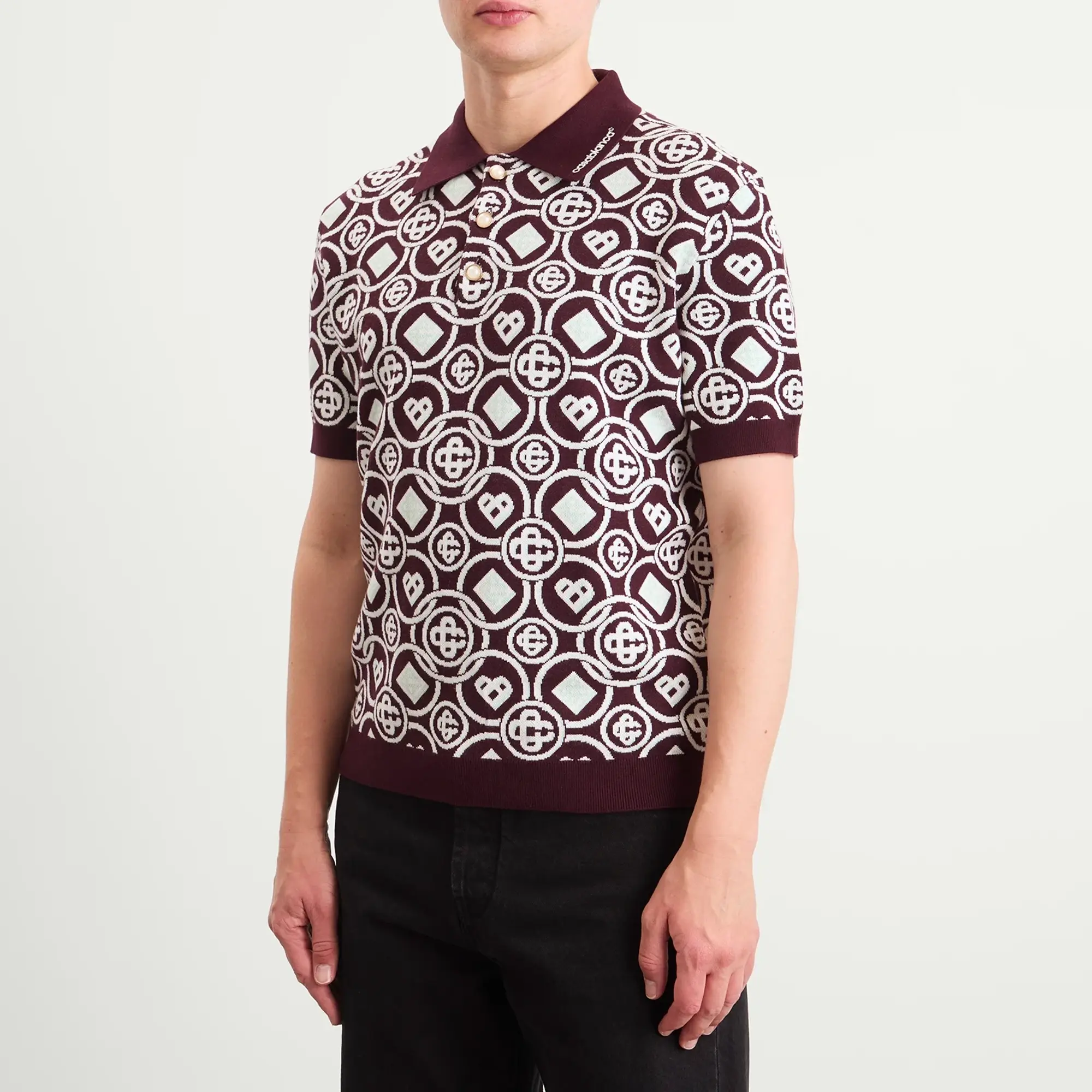 Casablanca Men's Cotton Monogram Polo Aubergine