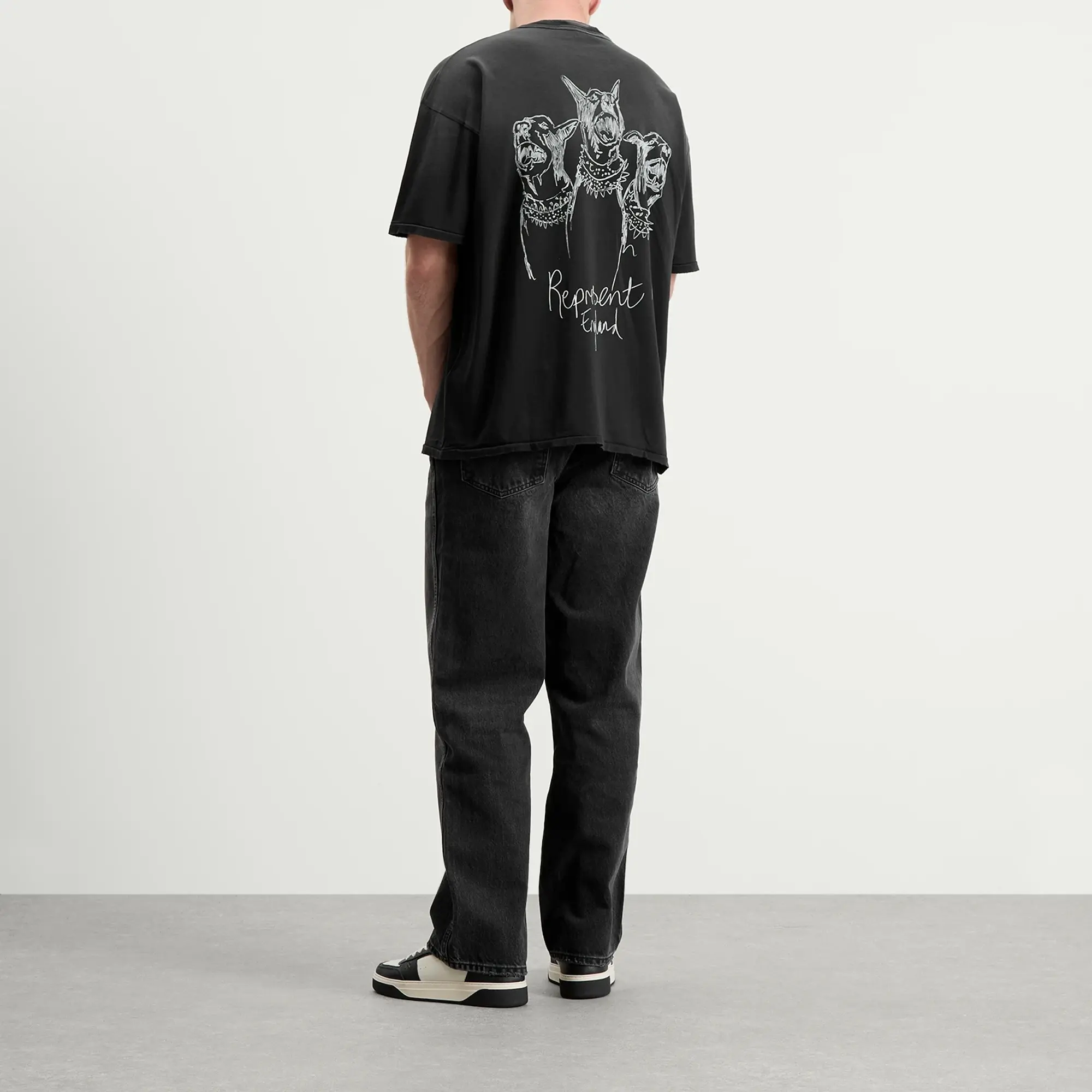 Represent Men's Hand Drawn Thoroughbred Dogs T-Shirt Aged Black