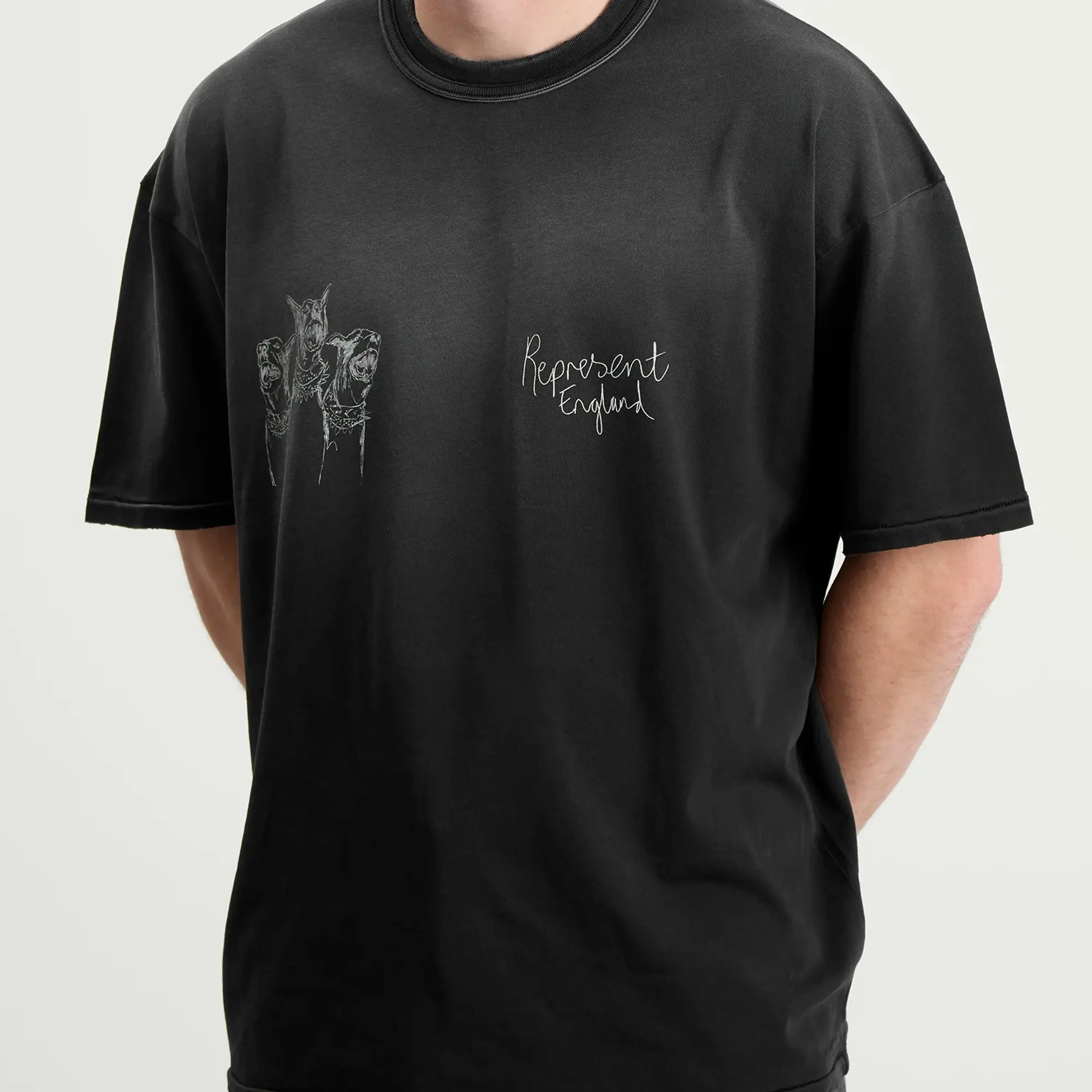 Represent Men's Hand Drawn Thoroughbred Dogs T-Shirt Aged Black