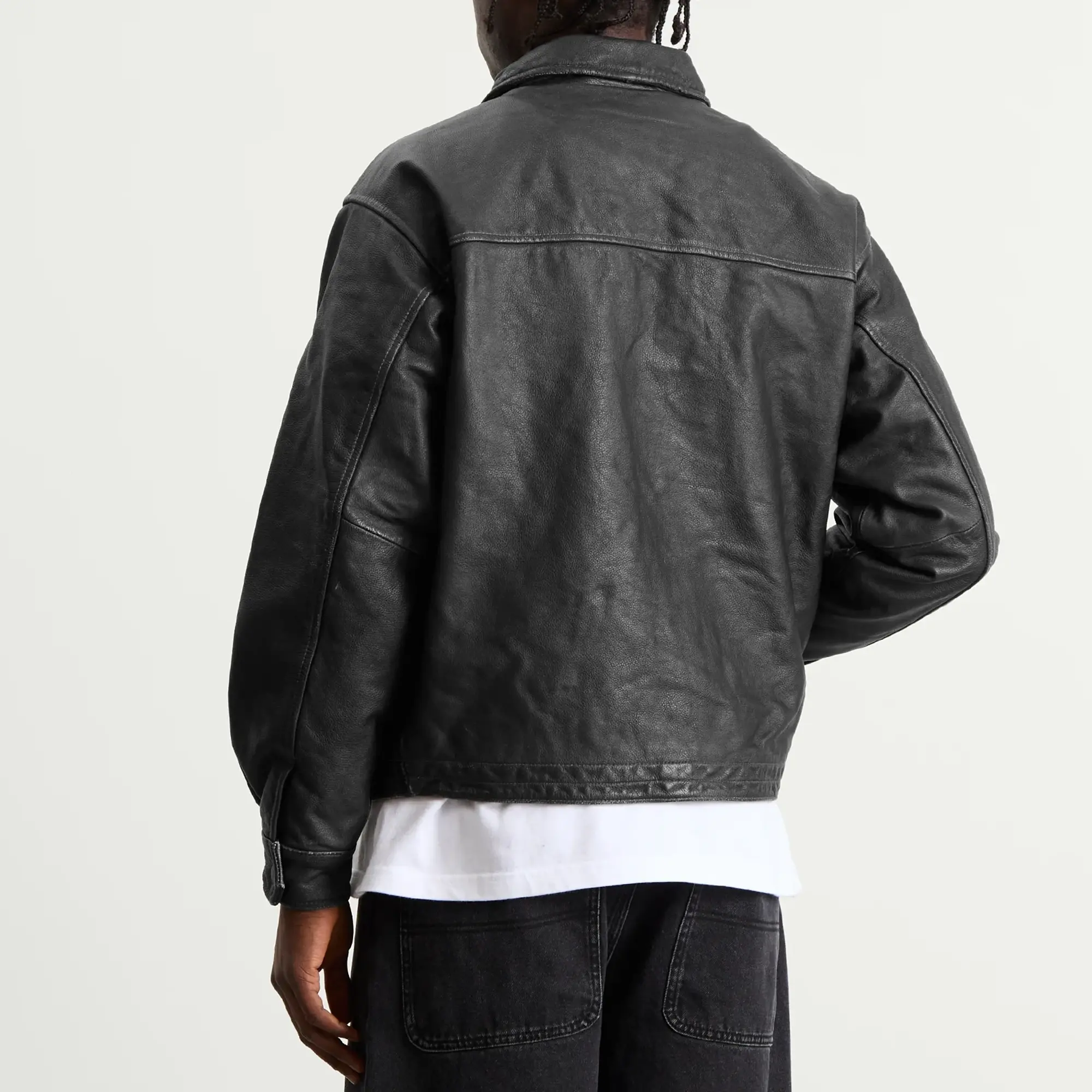 FrizmWORKS Men's Destroyed Cowhide Leather Jacket Washed Black