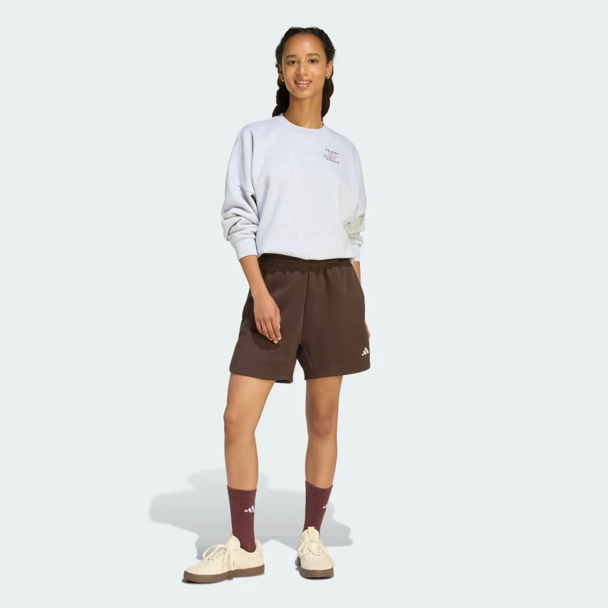 adidas 3 Stripes Studio Fleece Loose Shorts