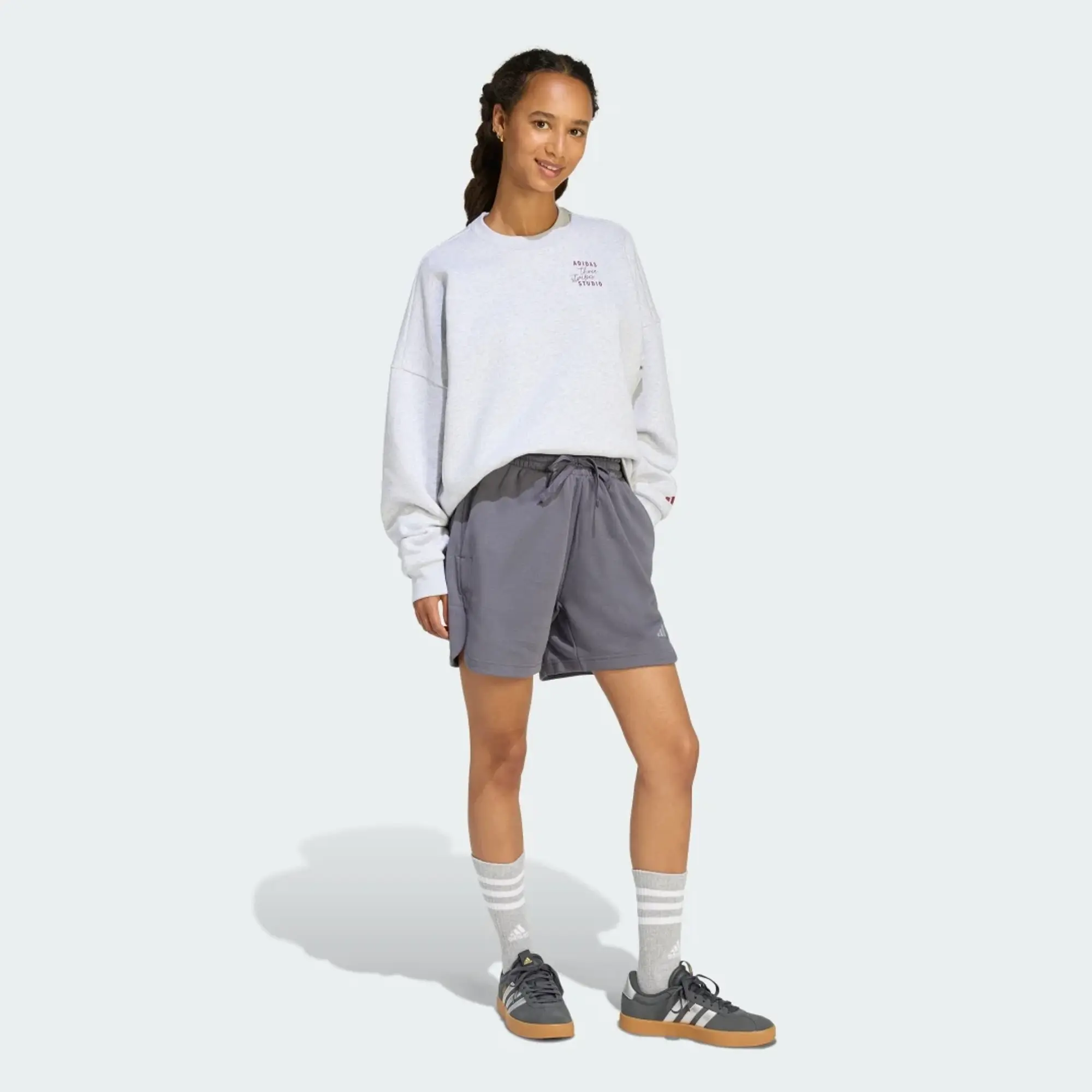 adidas 3 Stripes Studio Fleece Loose Shorts