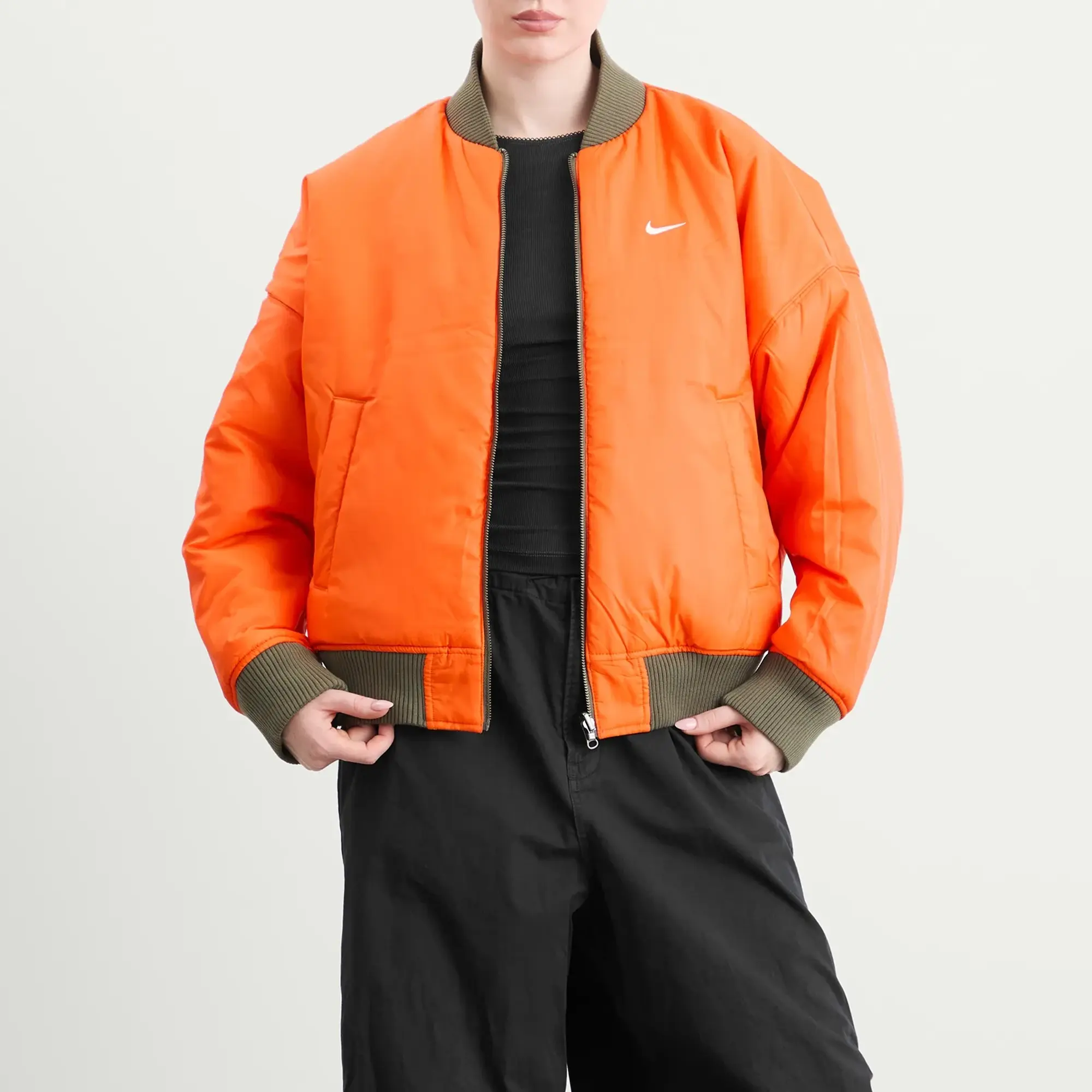 Nike Women's Reversible bomber Jacket Olive/Orange/Sail