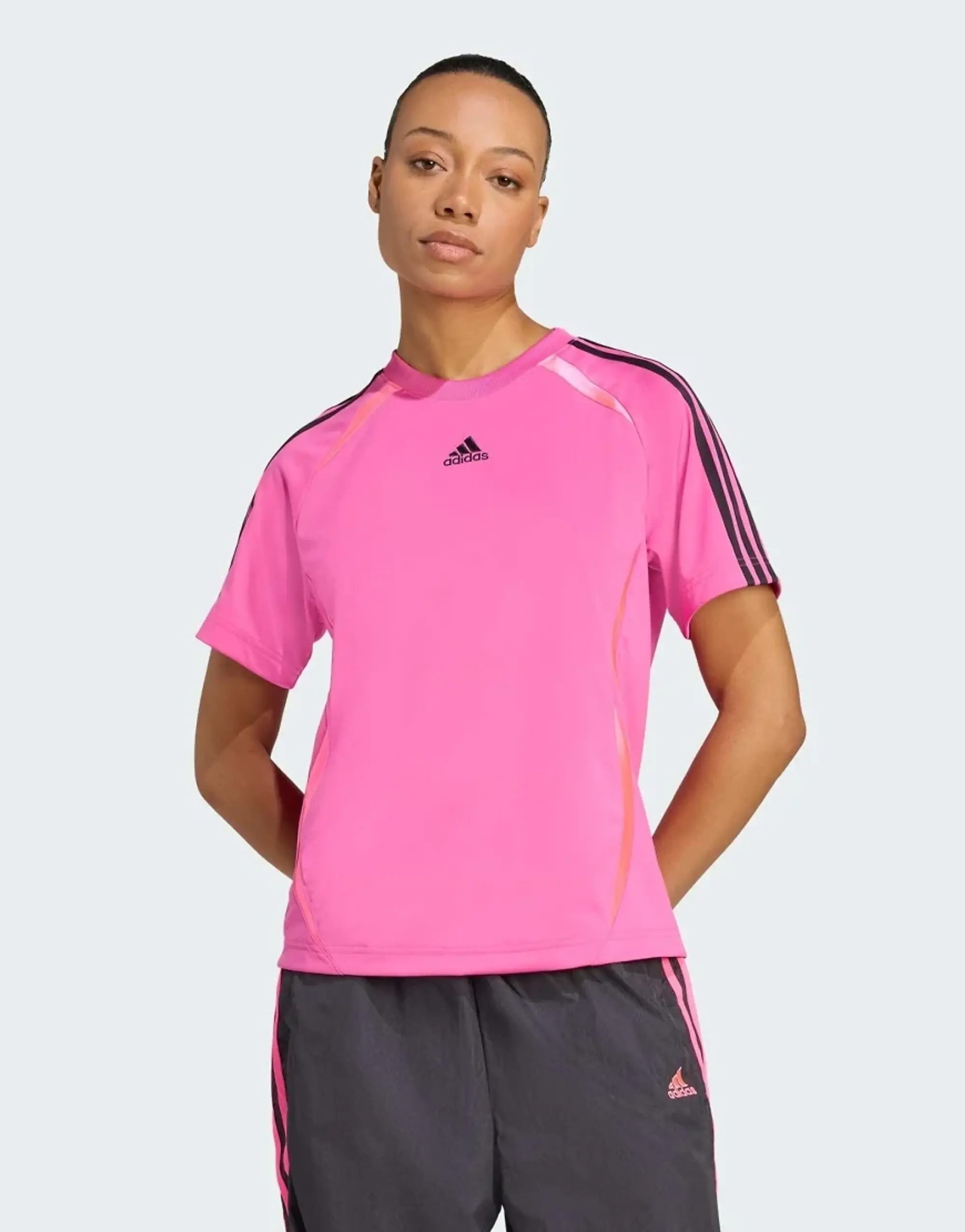 Adidas Originals Adicolor Teamgeist Loose Tee In Semi Lucid Fuchsia / Black-Pink