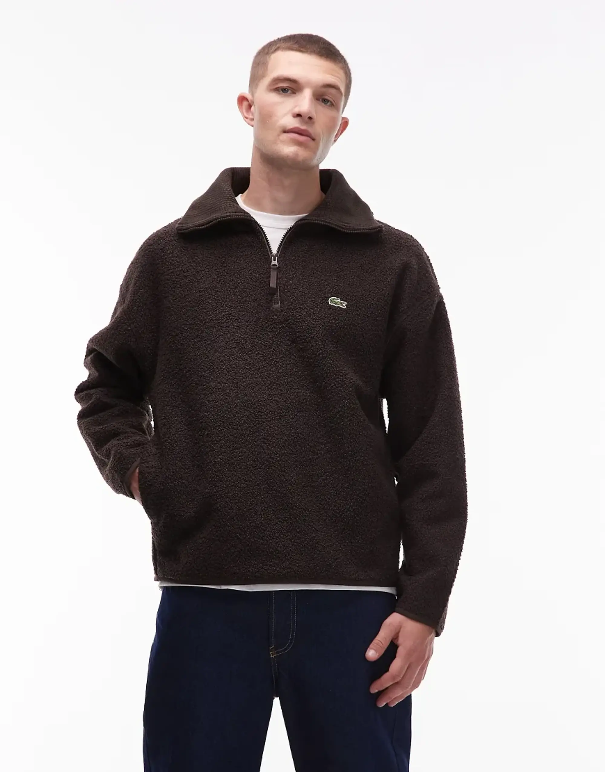Lacoste High Zipped Neck Polar Fleece Sweatshirt - Brown