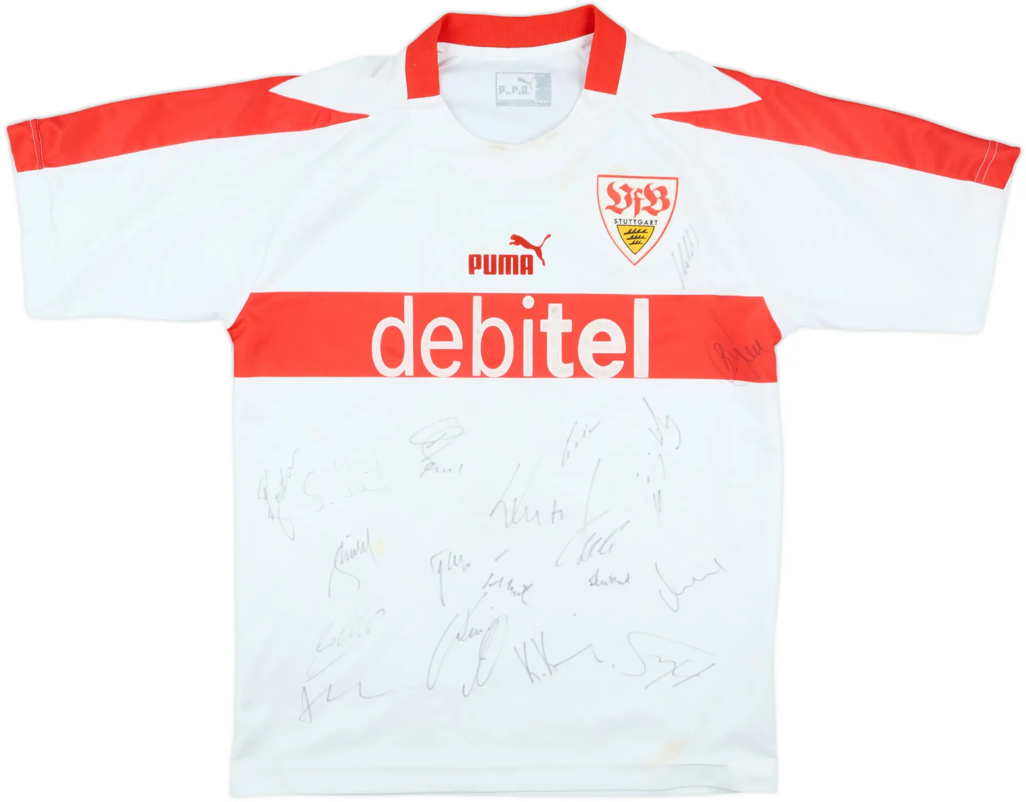 2002-03 Stuttgart Match Issue Squad Signed Home Shirt #18