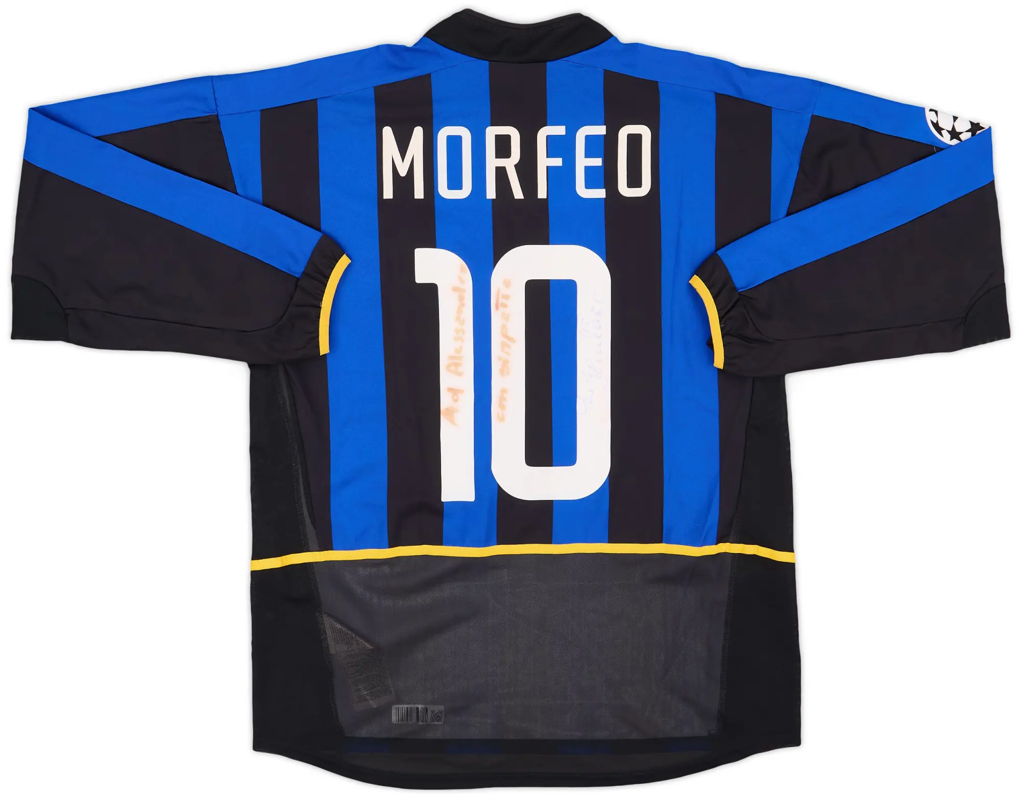 2002-03 Inter Milan Match Issue Champions League Signed Home L/S Shirt Morfeo #10