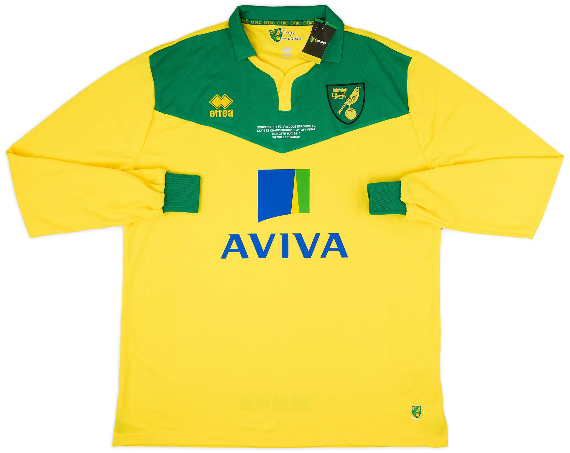 Errea Norwich City Mens LS Home Shirt 2014/15