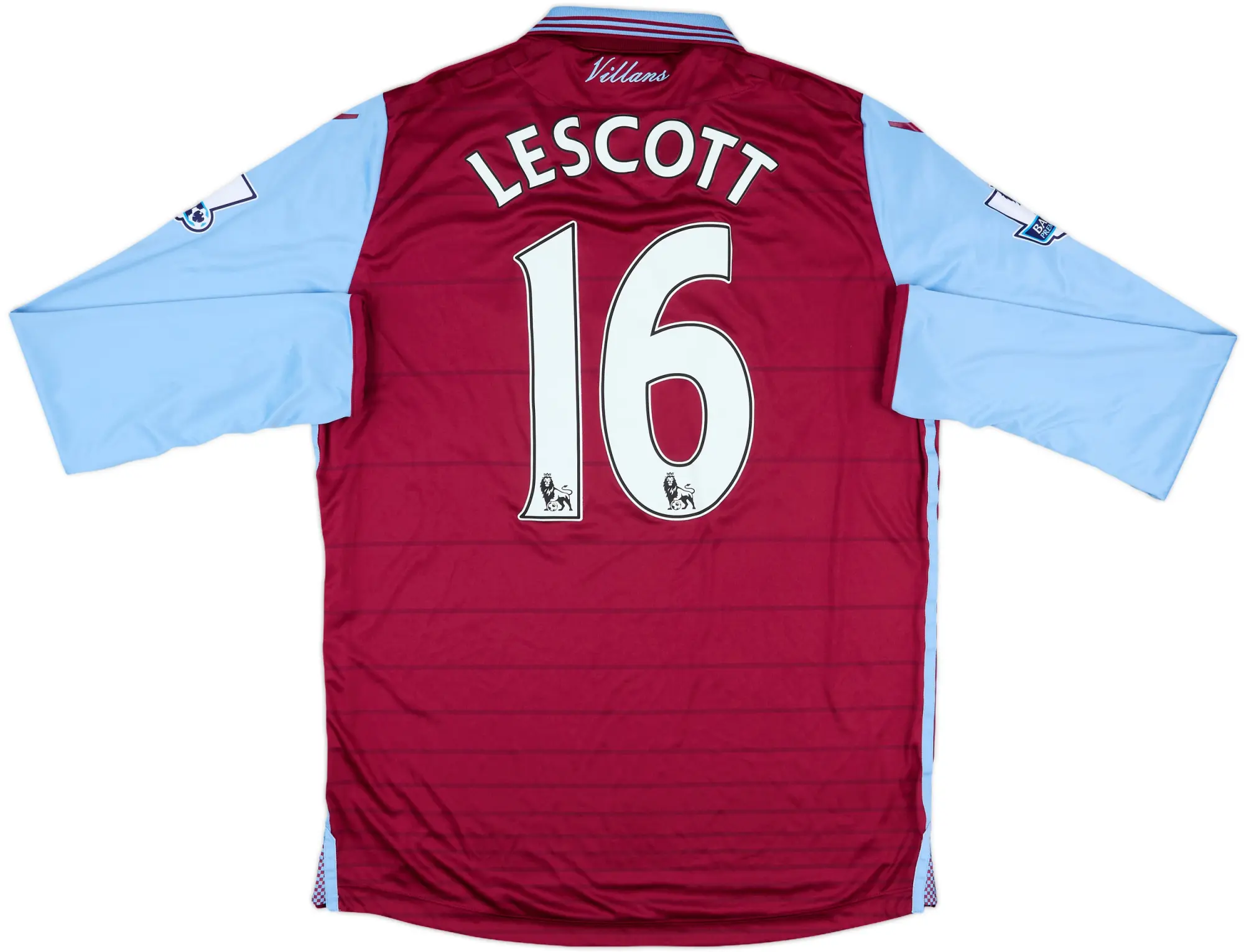 2015-16 Aston Villa Match Issue Home L/S Shirt Lescott #16