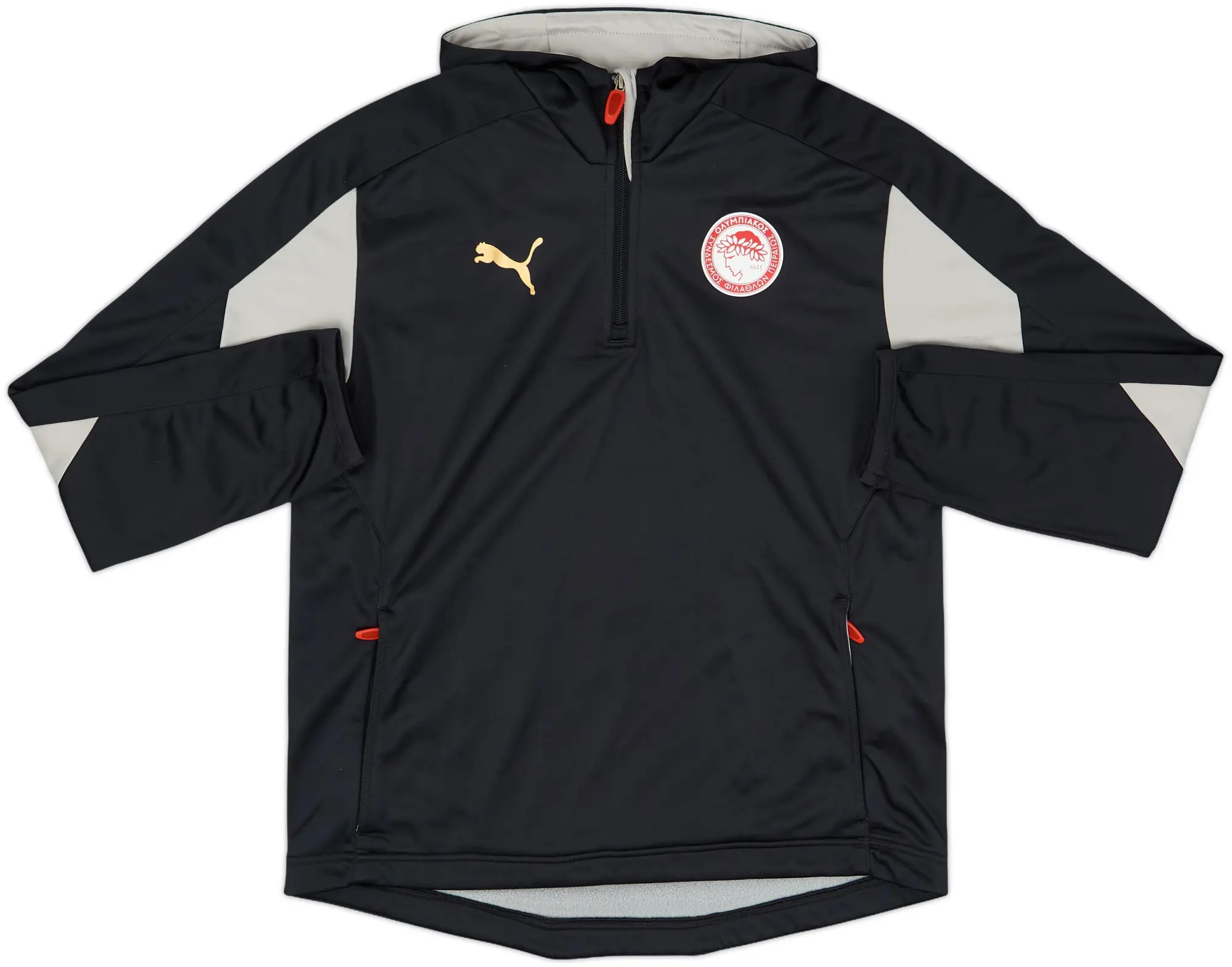 2010-11 Olympiakos Puma 1/4 Zip Hooded Top - 8/10 - (S)