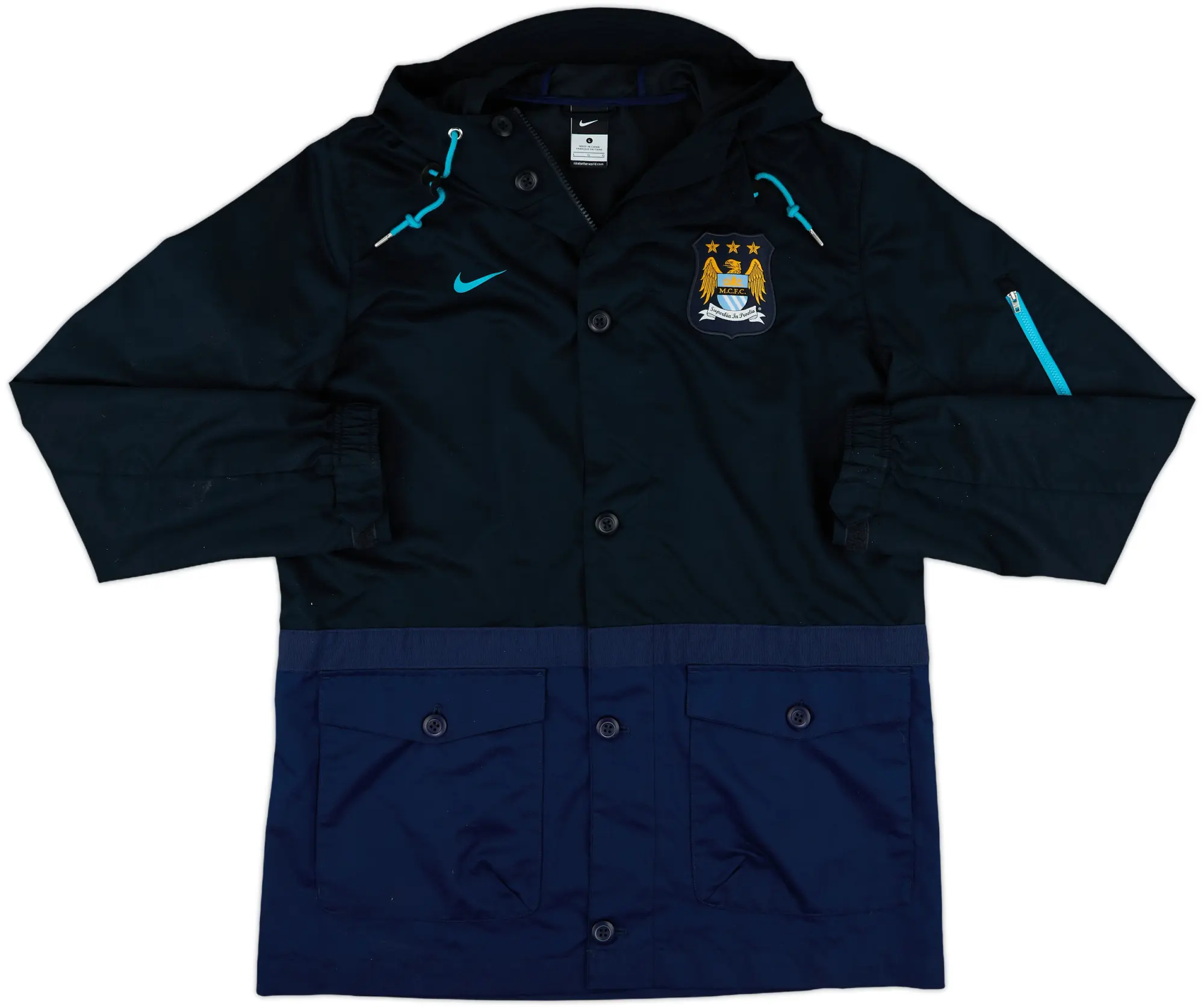2015-16 Manchester City Nike Hooded Rain Jacket - 9/10 - (L)
