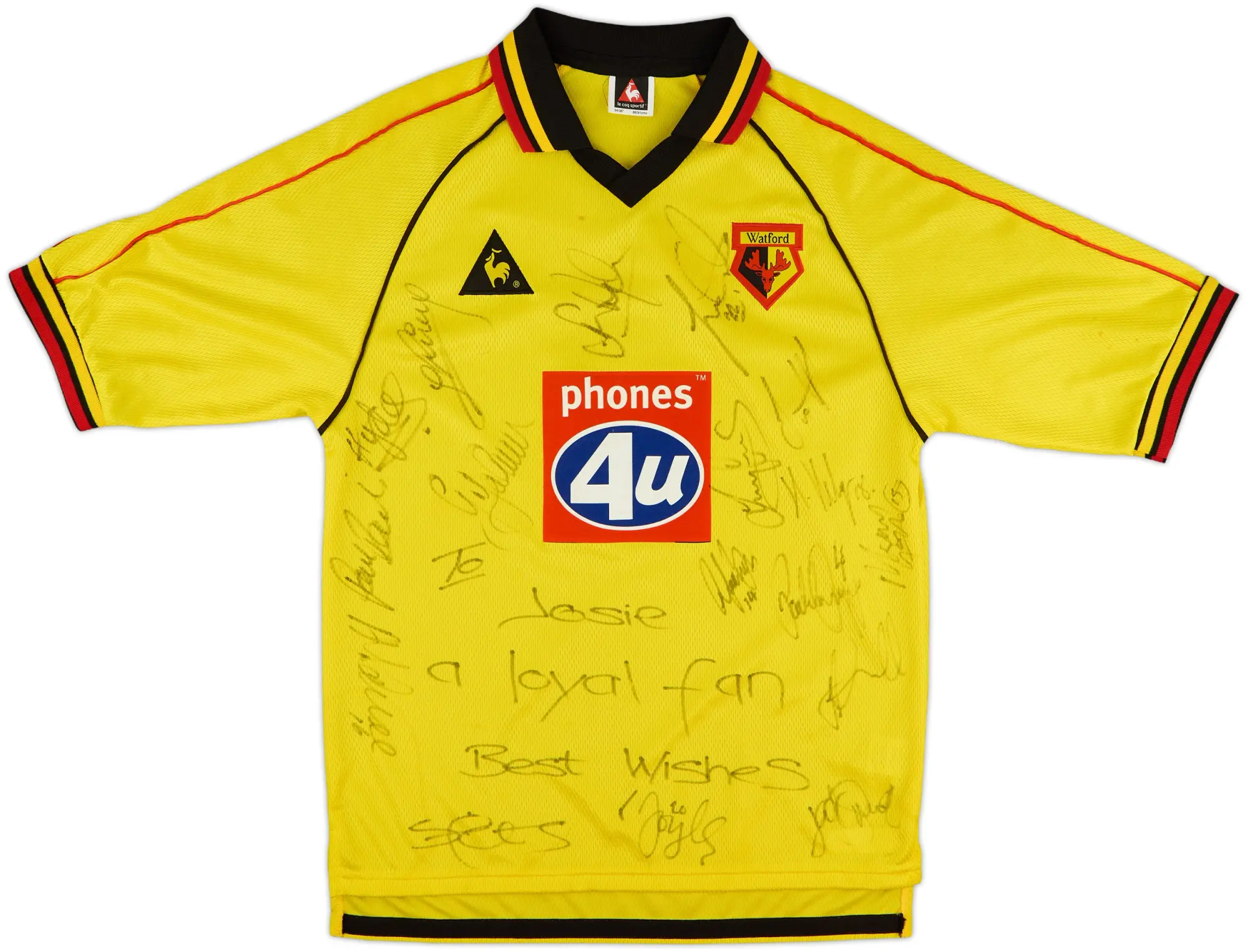 1999-01 Watford Squad Signed Home Shirt - 8/10 - (S)