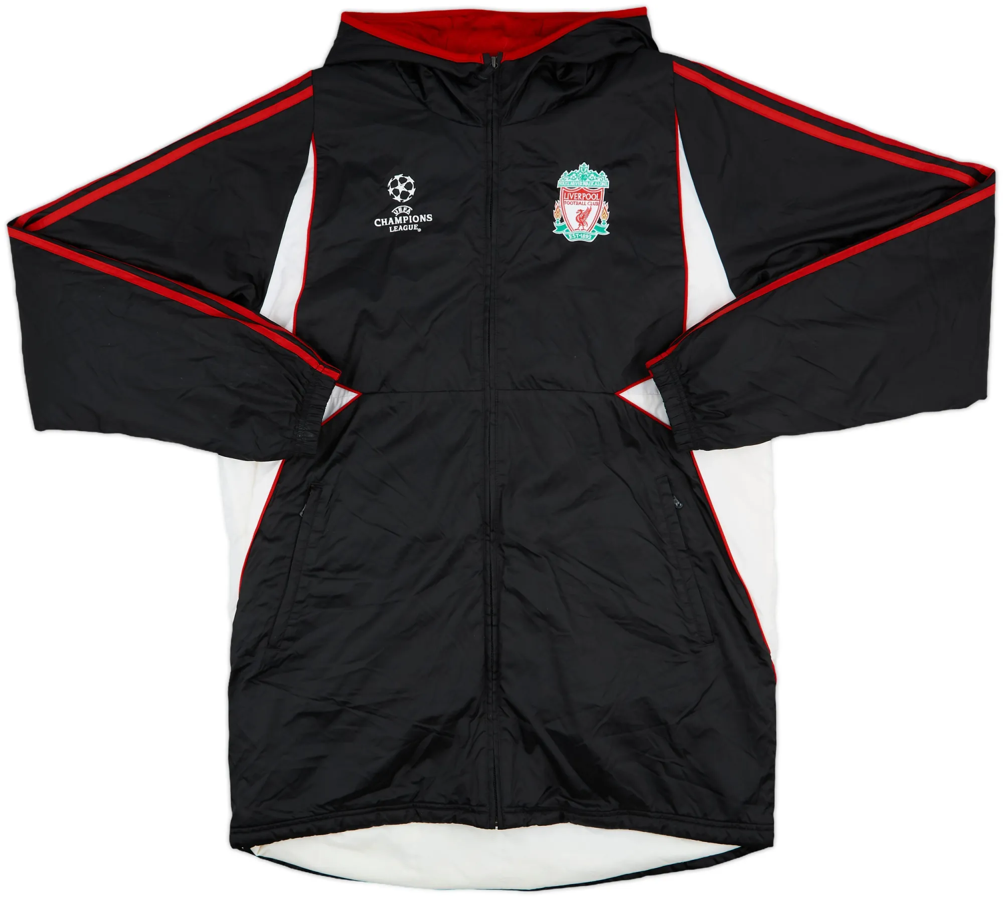 2007-08 Liverpool adidas CL Hooded Padded Bench Coat - 8/10 - (L)