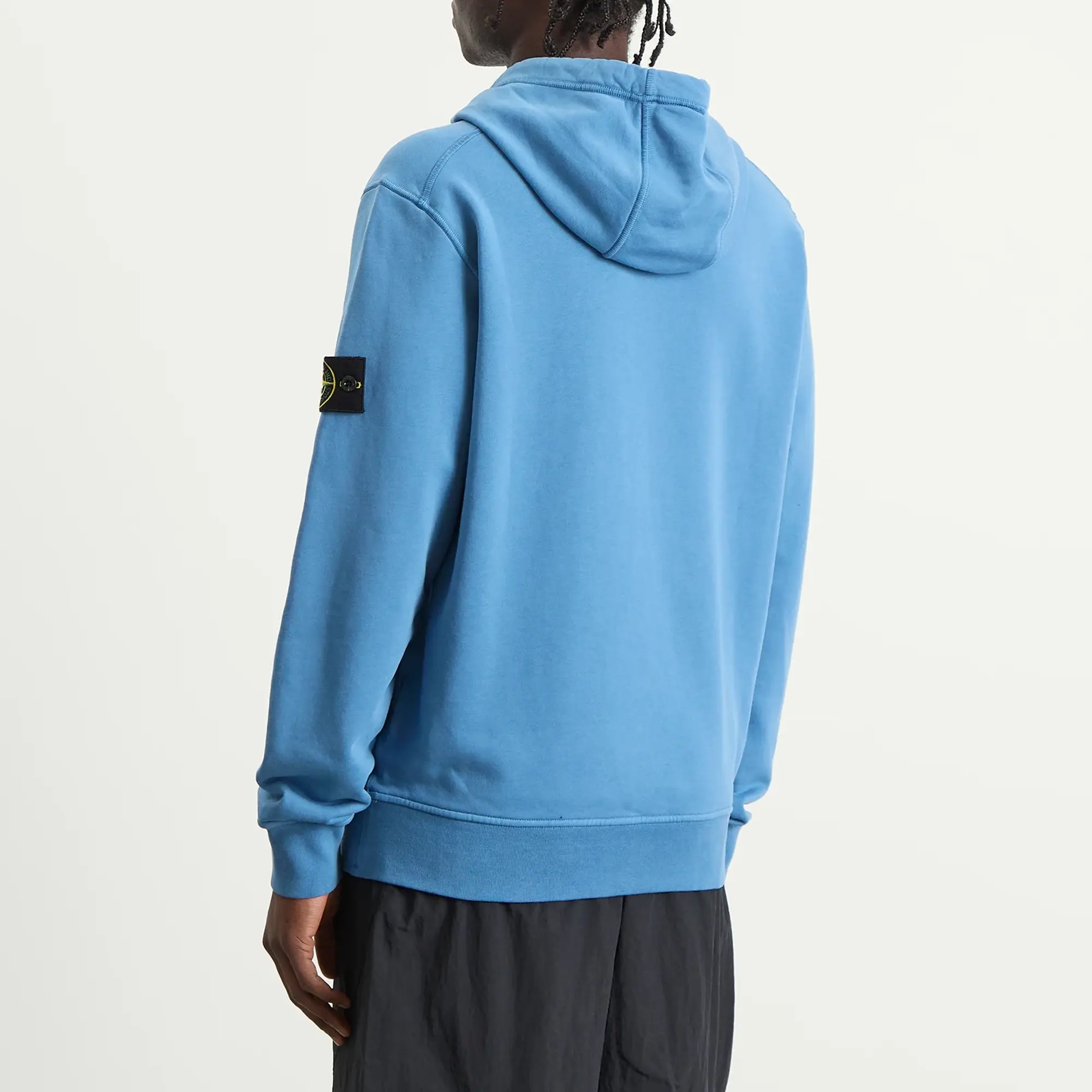 Stone Island Men's Organic Cotton Fleece Popover Hoodie Steel Blue
