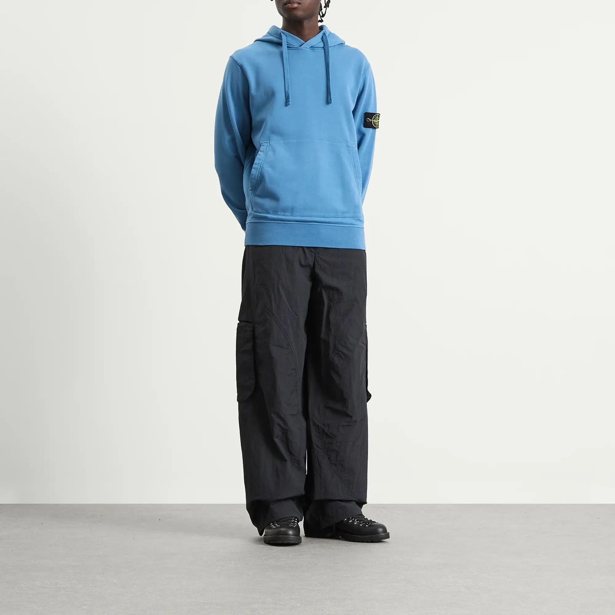 Stone Island Men's Organic Cotton Fleece Popover Hoodie Steel Blue
