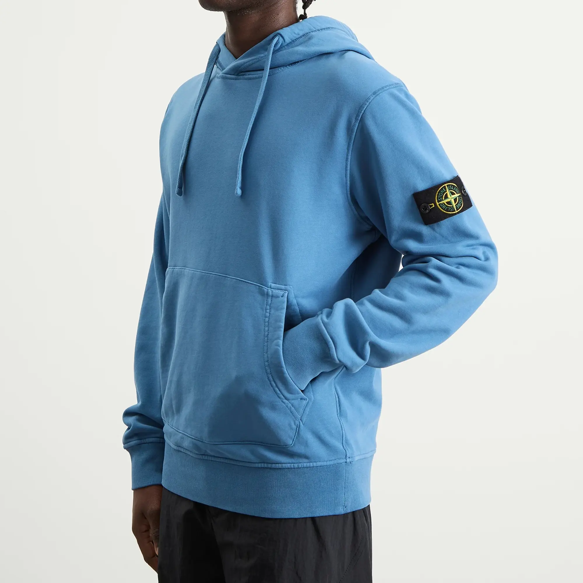 Stone Island Men's Organic Cotton Fleece Popover Hoodie Steel Blue