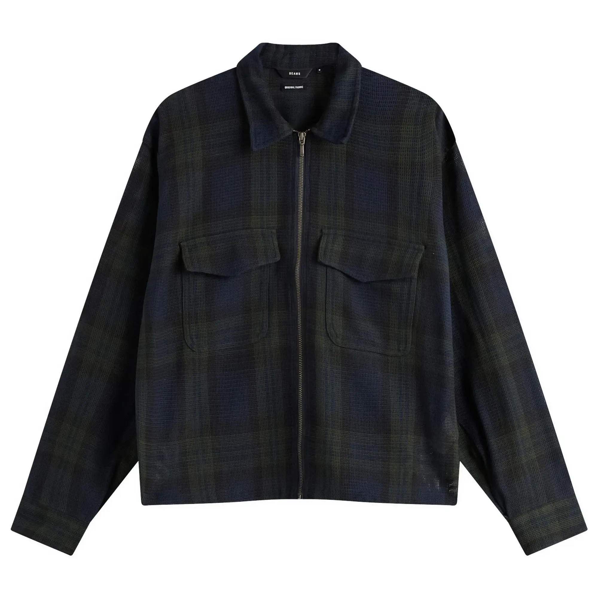 BEAMS Men's Mesh Check Shirt Jacket Navy