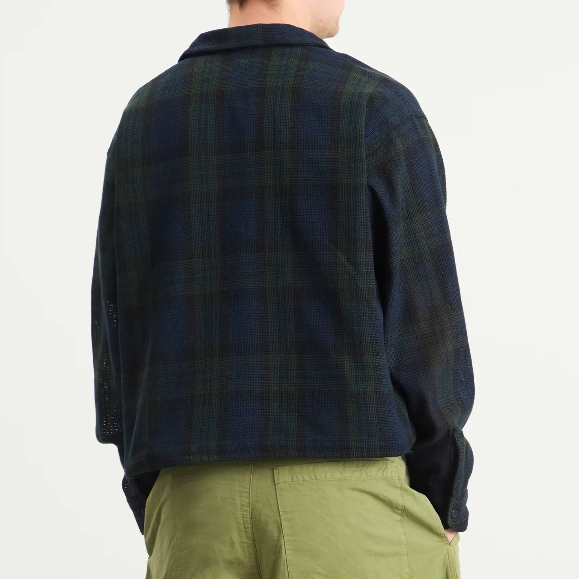 BEAMS Men's Mesh Check Shirt Jacket Navy